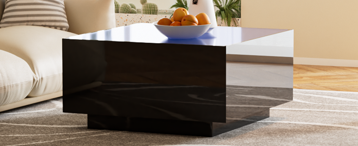 Modern black marble coffee table with glossy finish stylish living room accent