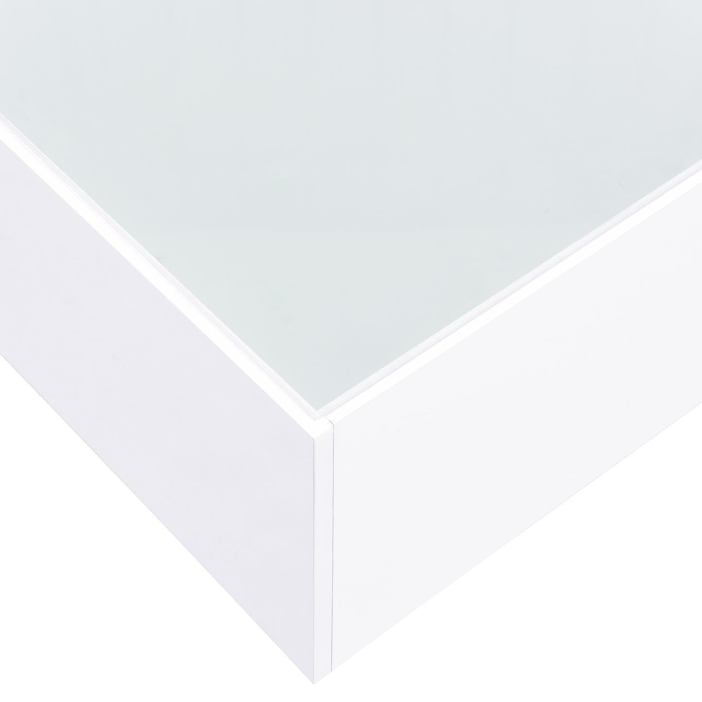 Closeup of a white modern frame with a frosted glass top perfect for art display