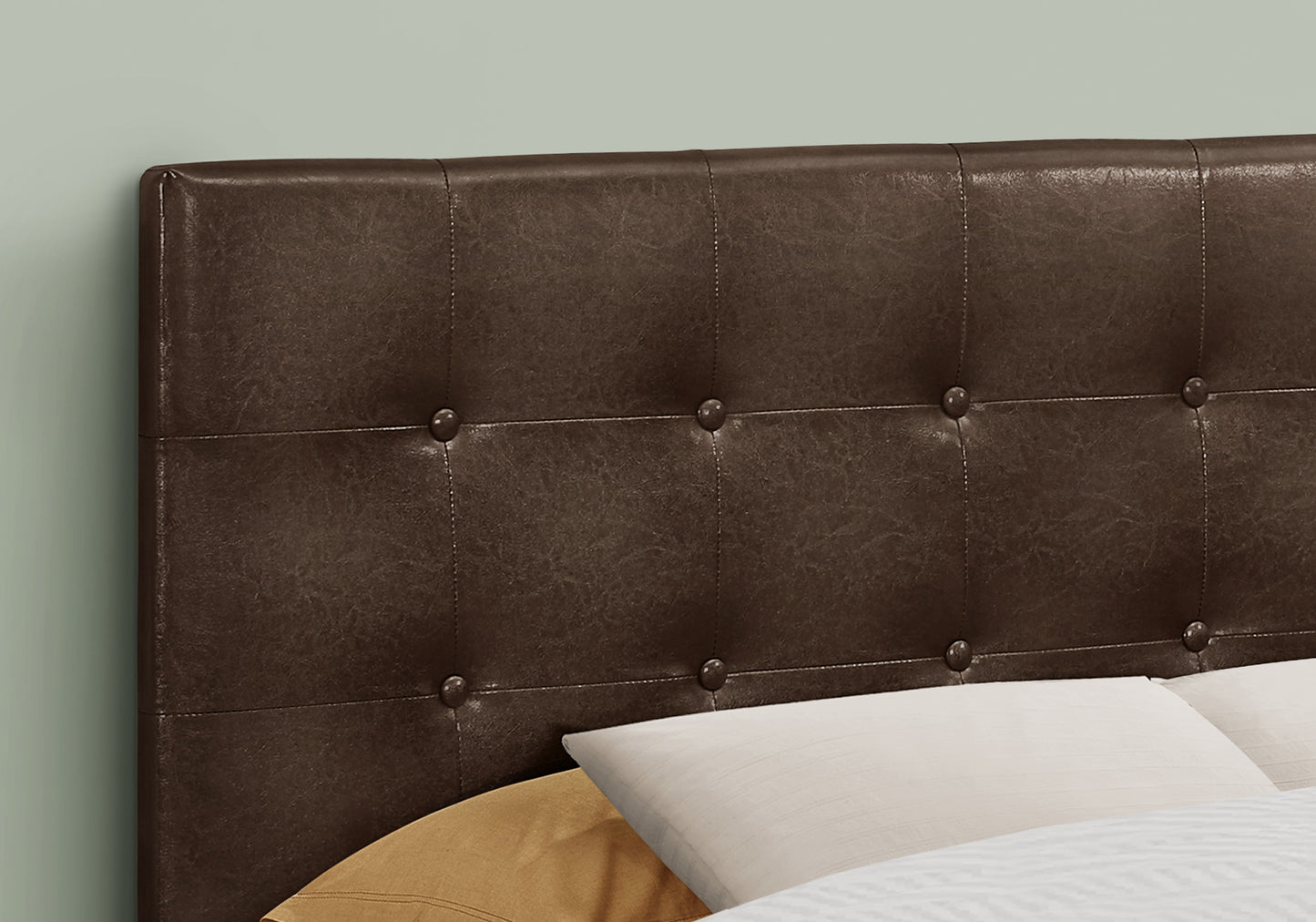 Brown faux leather tufted headboard with button details