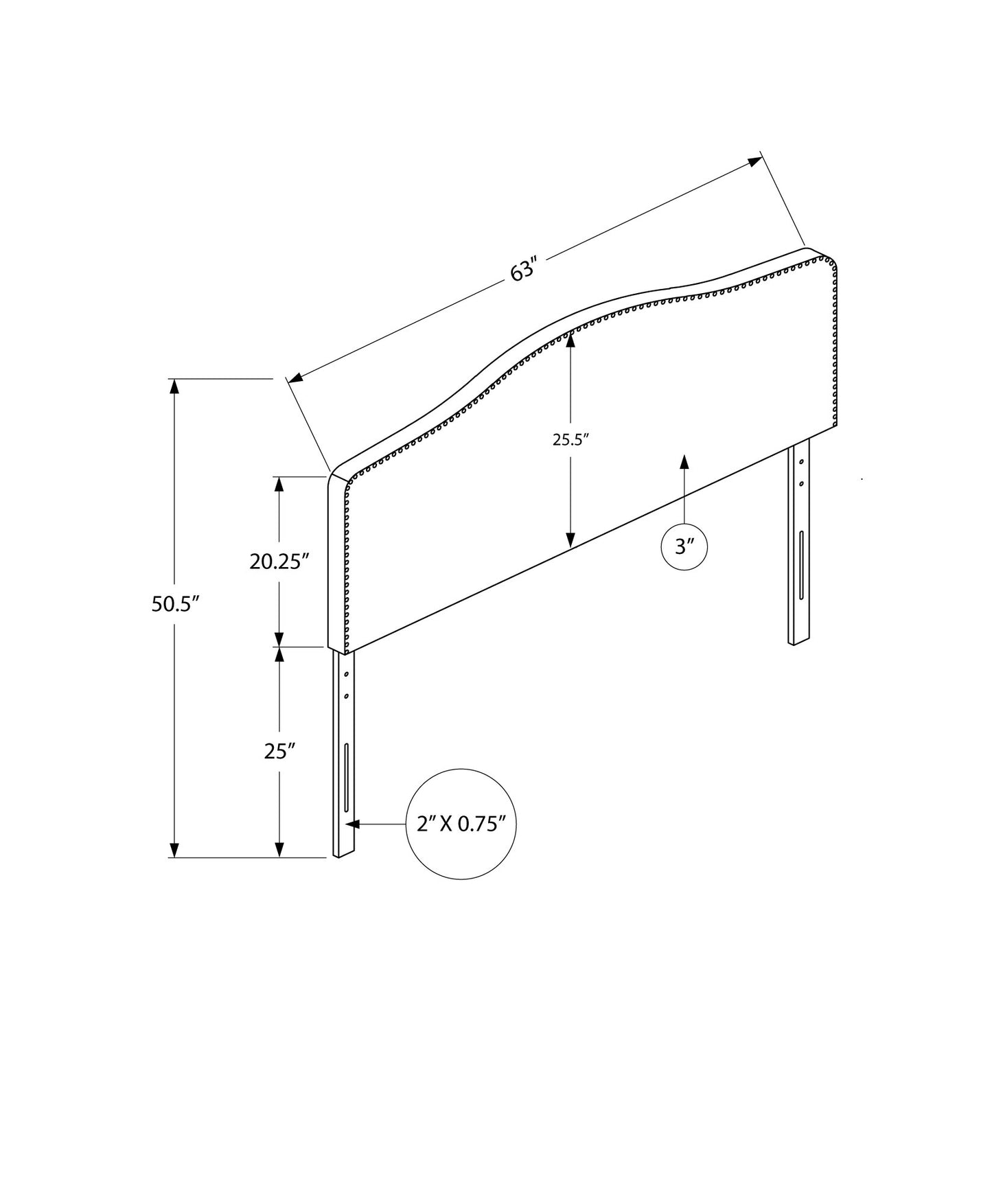 Line drawing of a queen size headboard with dimensions W x H