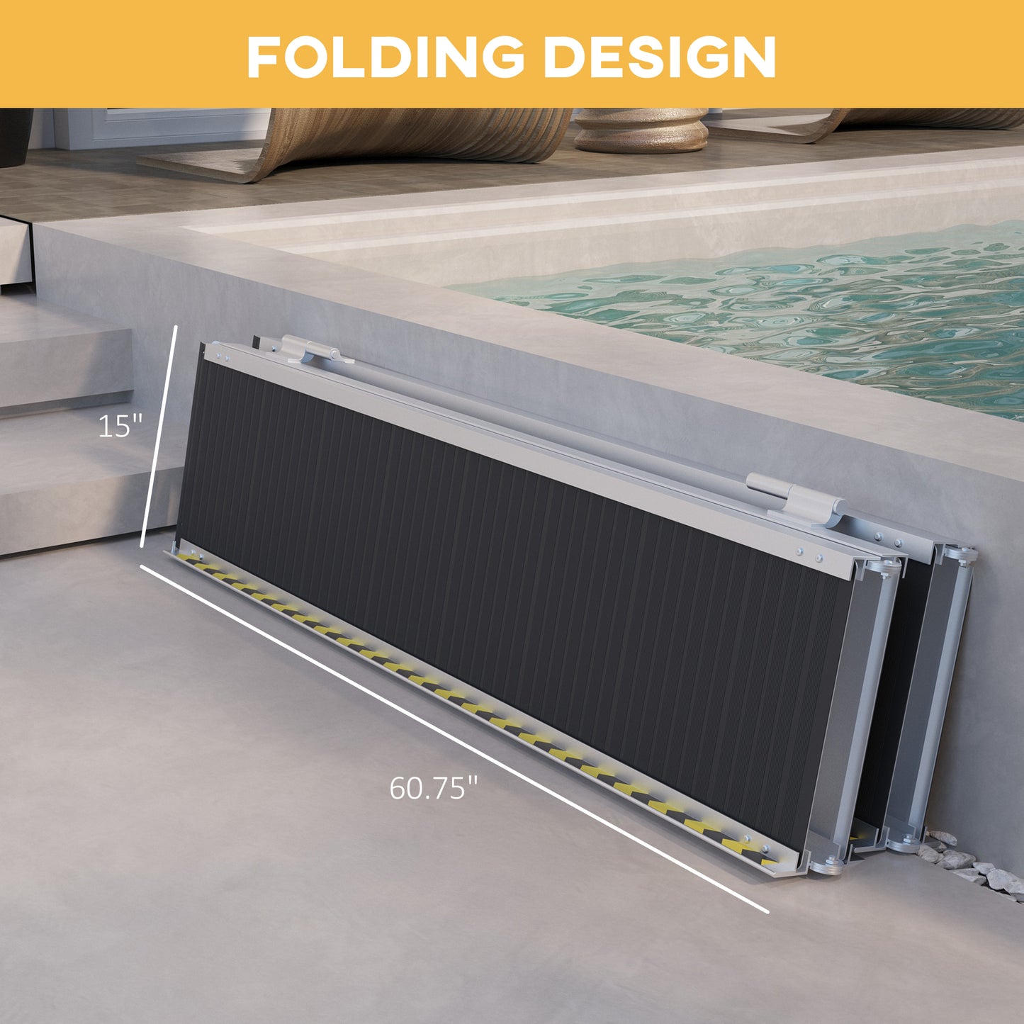 Durable folding ramp long silver aluminum construction for accessibility needs