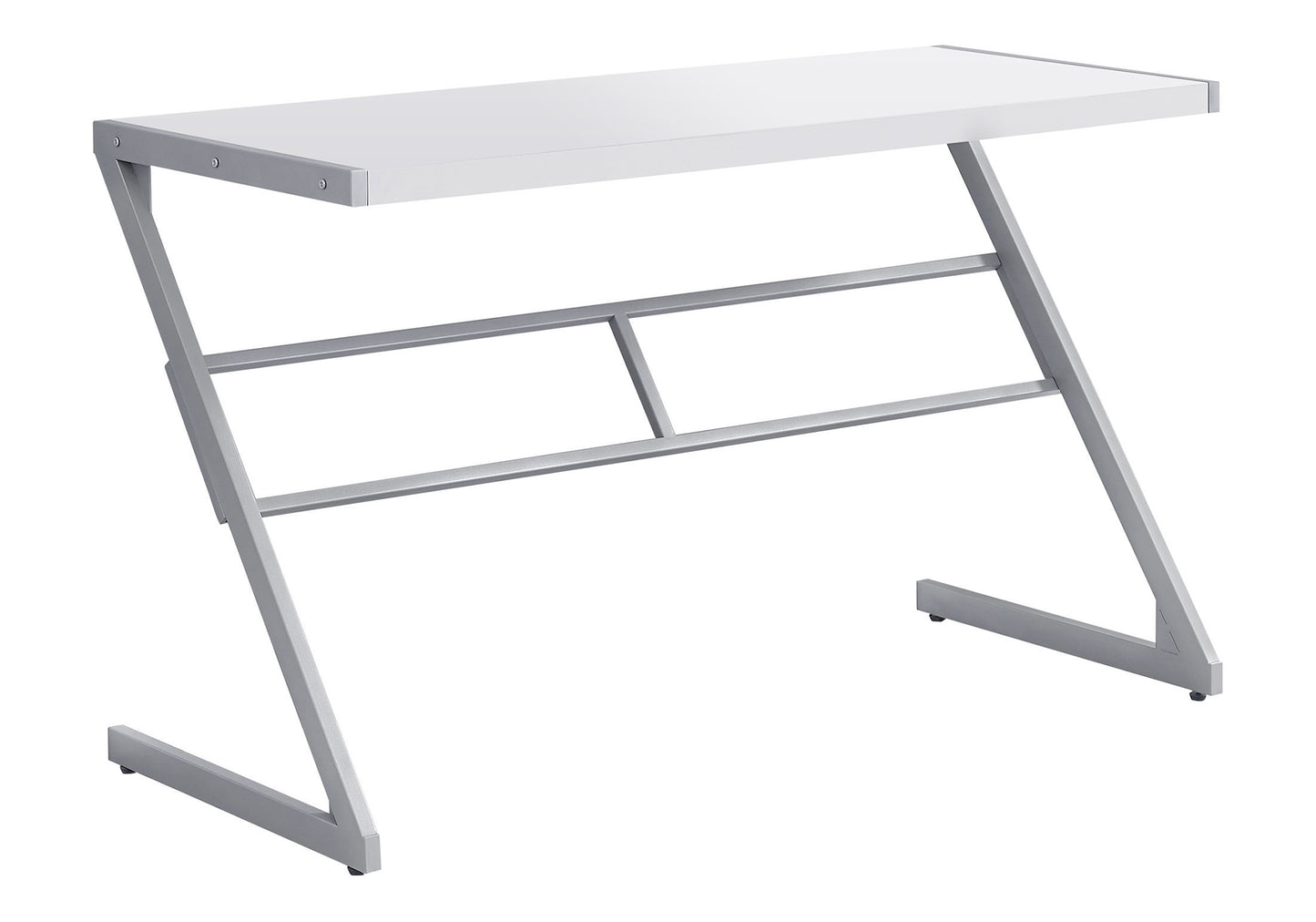 Modern white writing desk with silver Zframe legs perfect for a home office setup