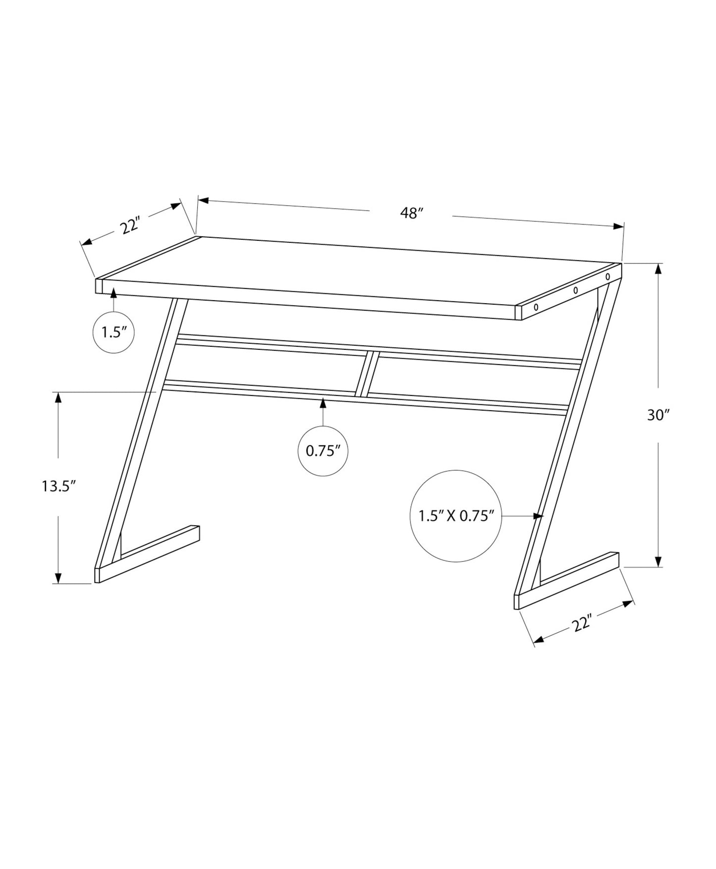 W x D minimalist computer desk with Zshaped legs