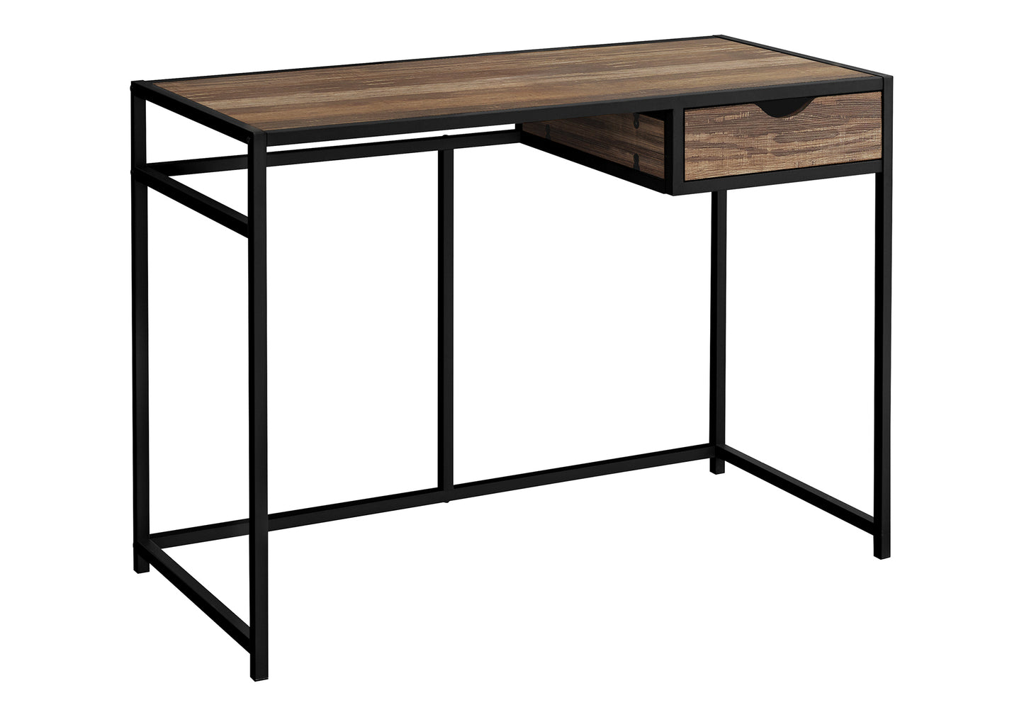 Rustic wood grain top metal frame desk with single drawer for small spaces