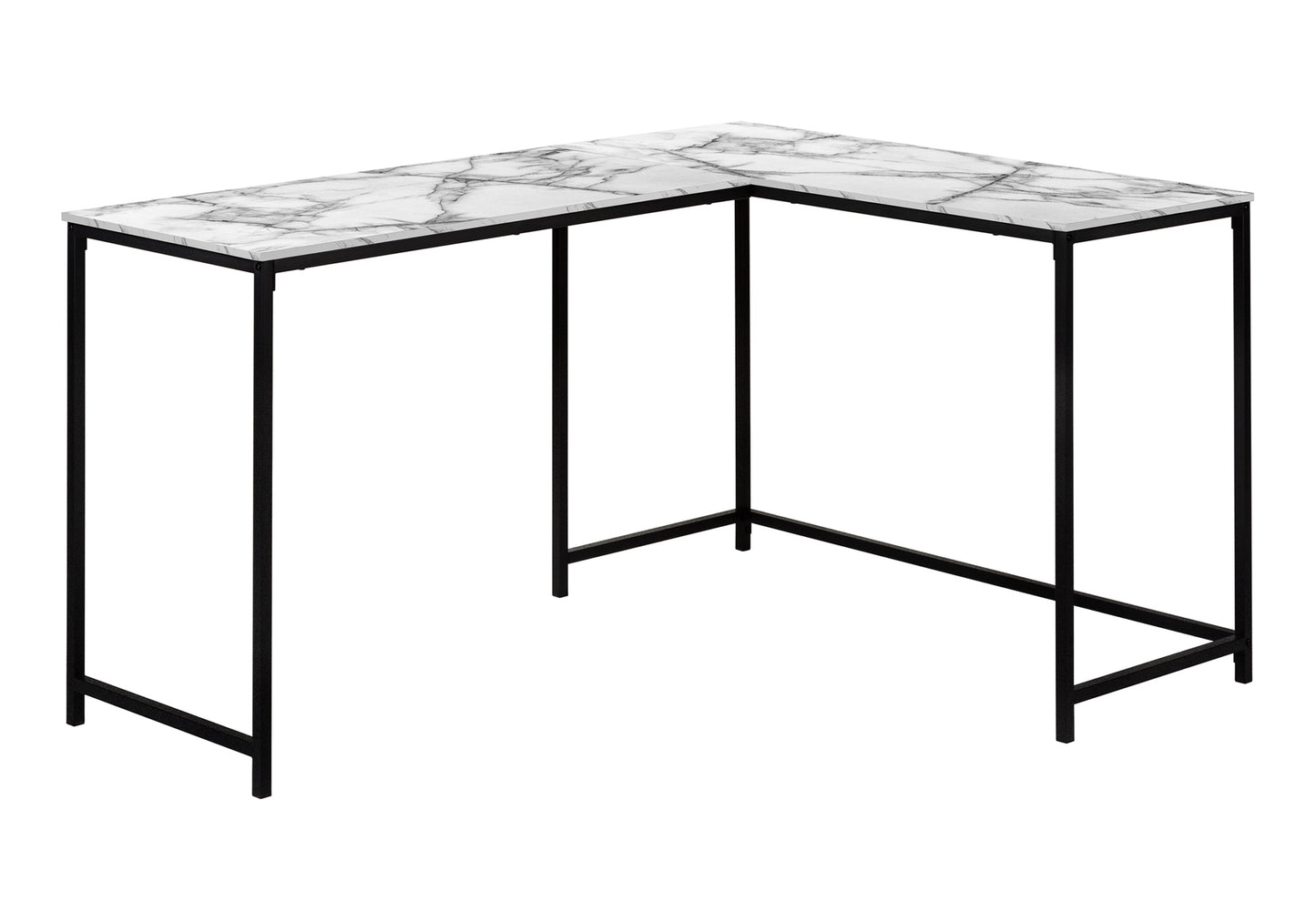 Modern Lshaped desk with white marble top and black metal frame ideal for home office setups