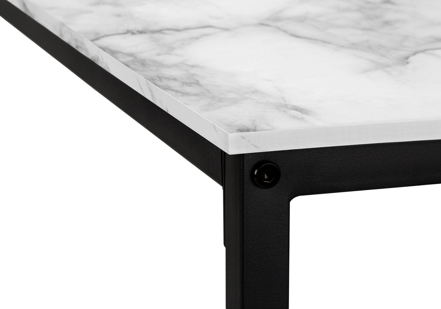 White marblepatterned tabletop with sleek black metal legs
