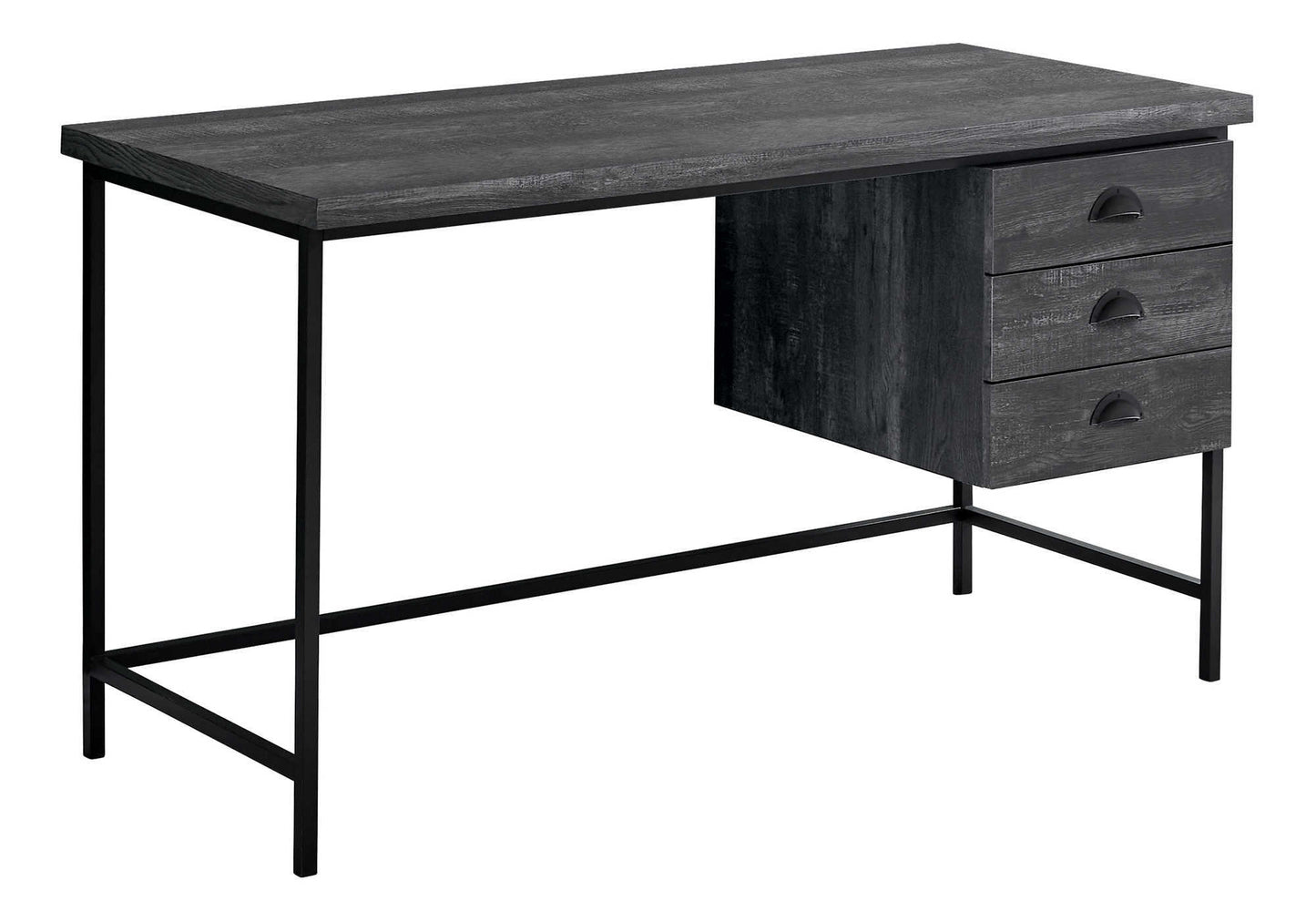 Industrial style black wood desk with three drawers and metal legs