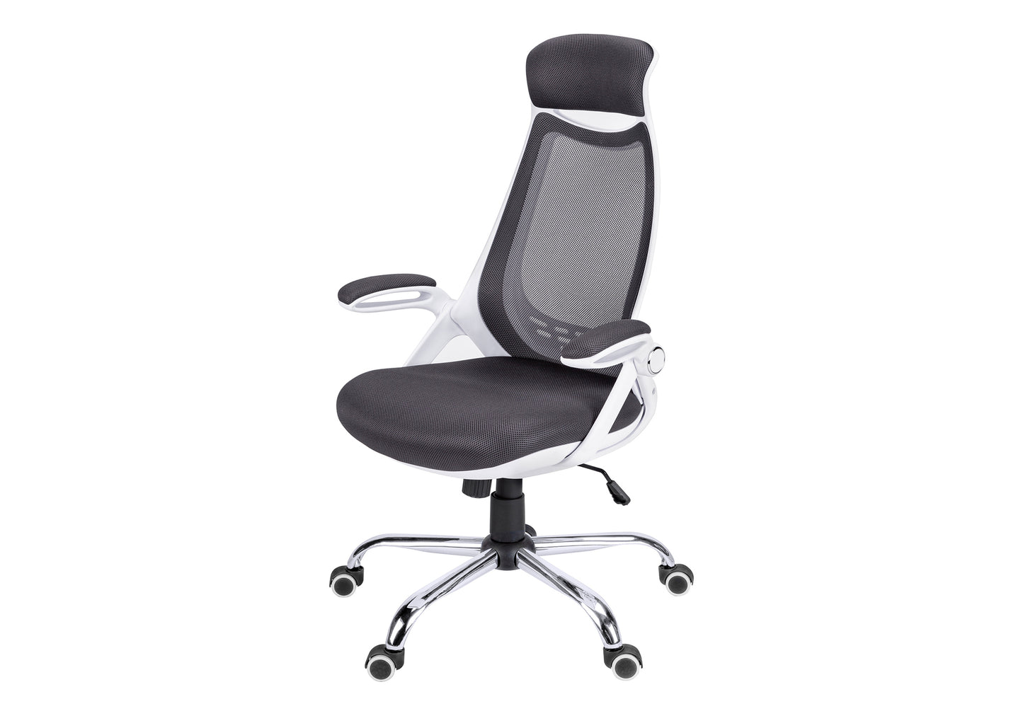 Modern ergonomic office chair with black mesh and white frame ideal for comfortable work