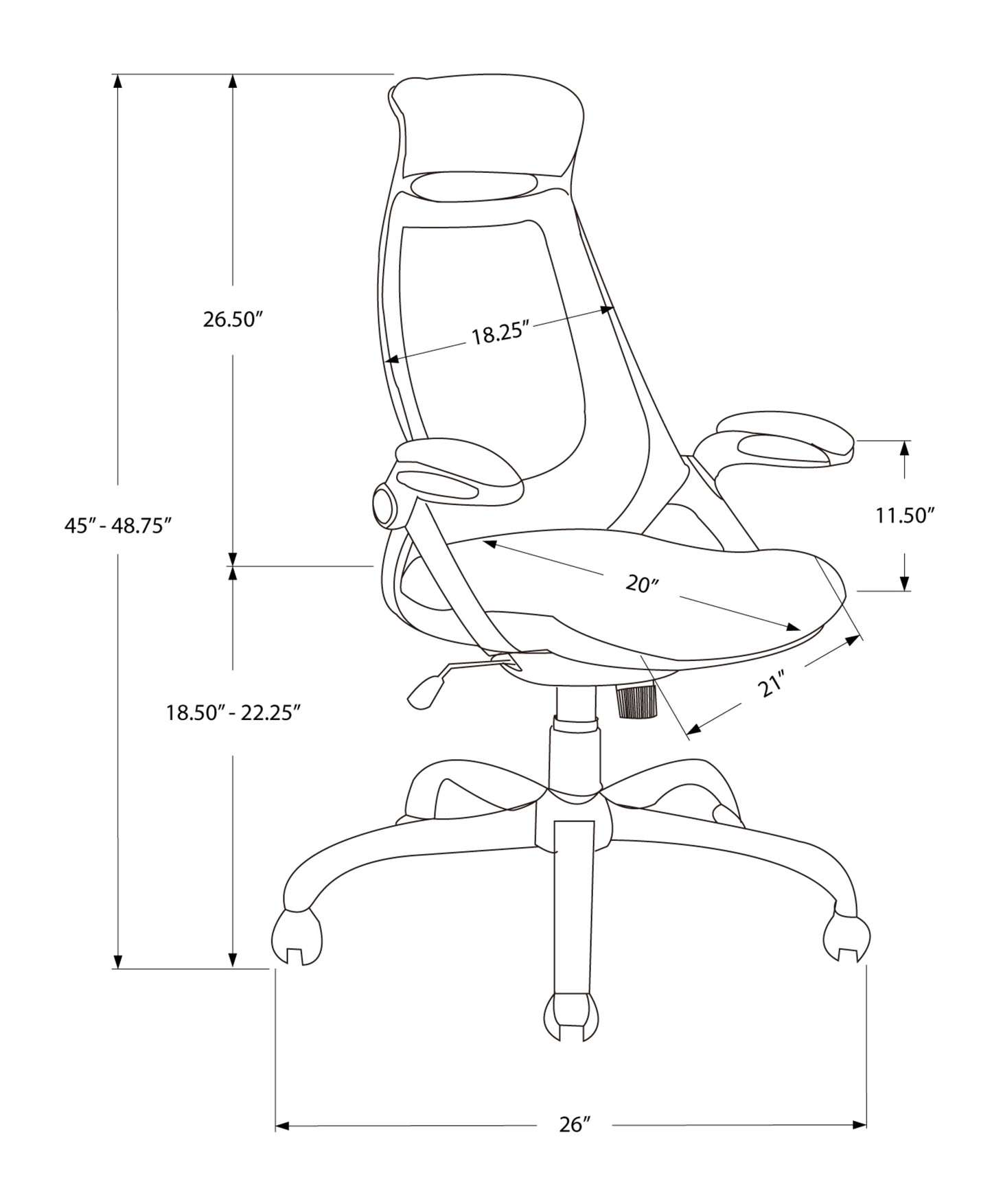Ergonomic office chair dimensions seat width seat depth arm height