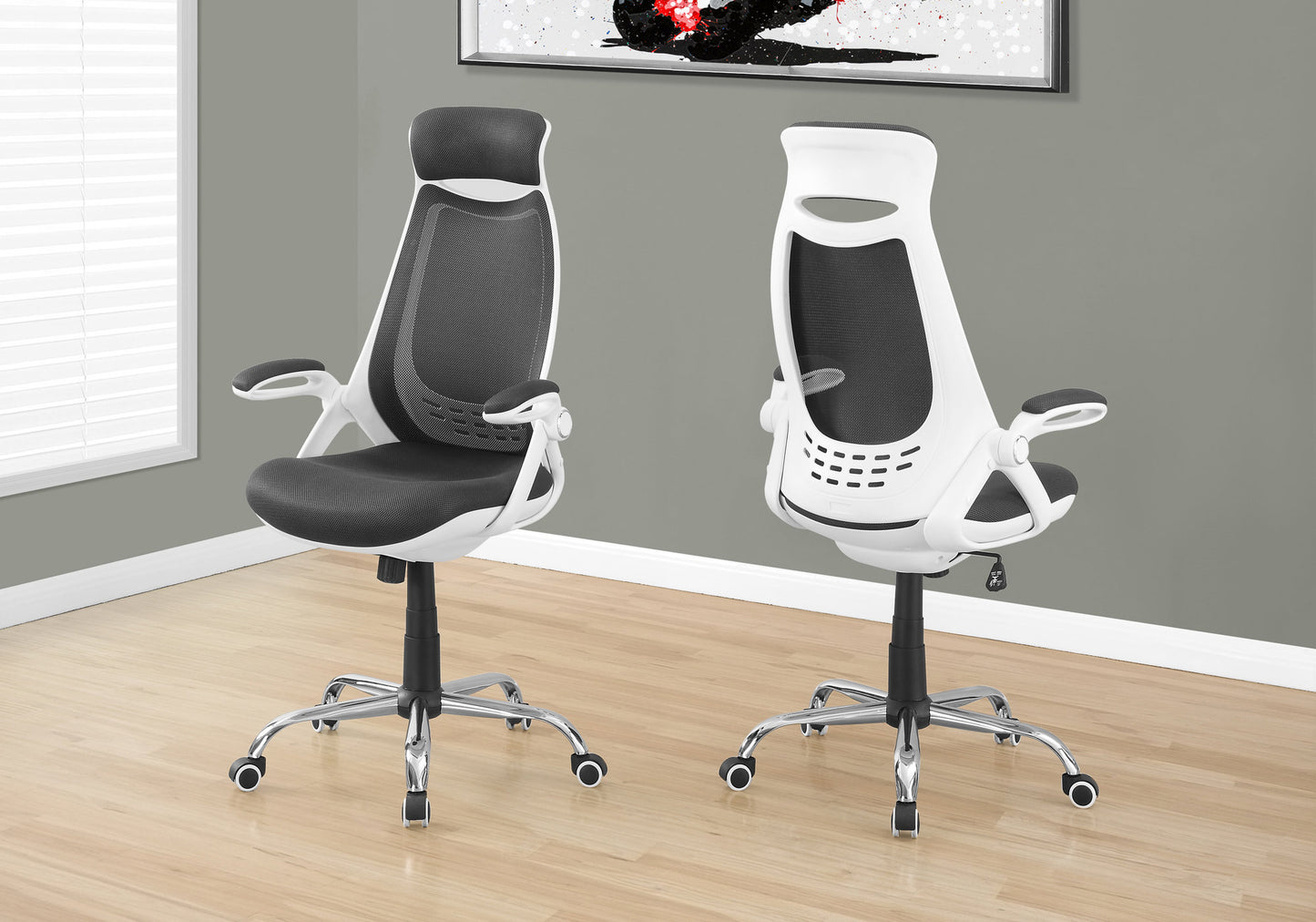 Ergonomic office chair with mesh back and black seat for comfortable seating
