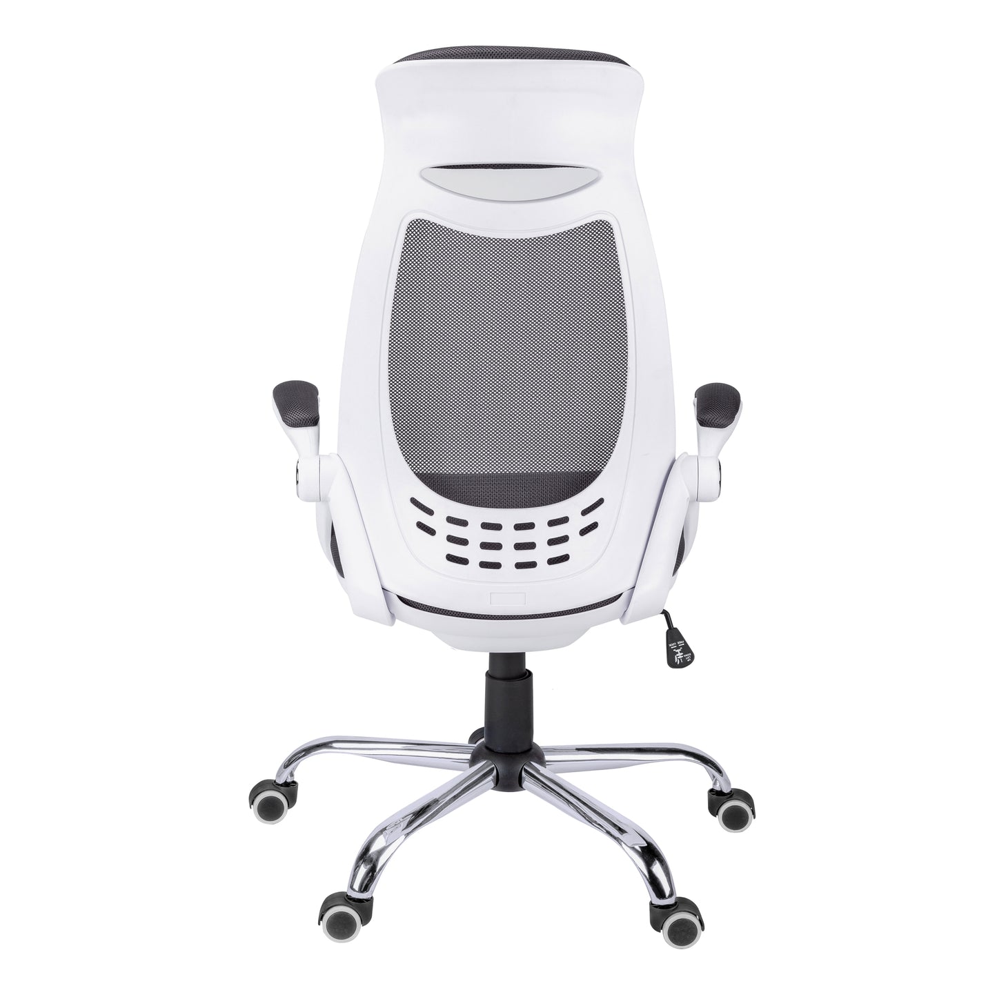 Ergonomic white mesh office chair with adjustable armrests and chrome base for comfortable seating