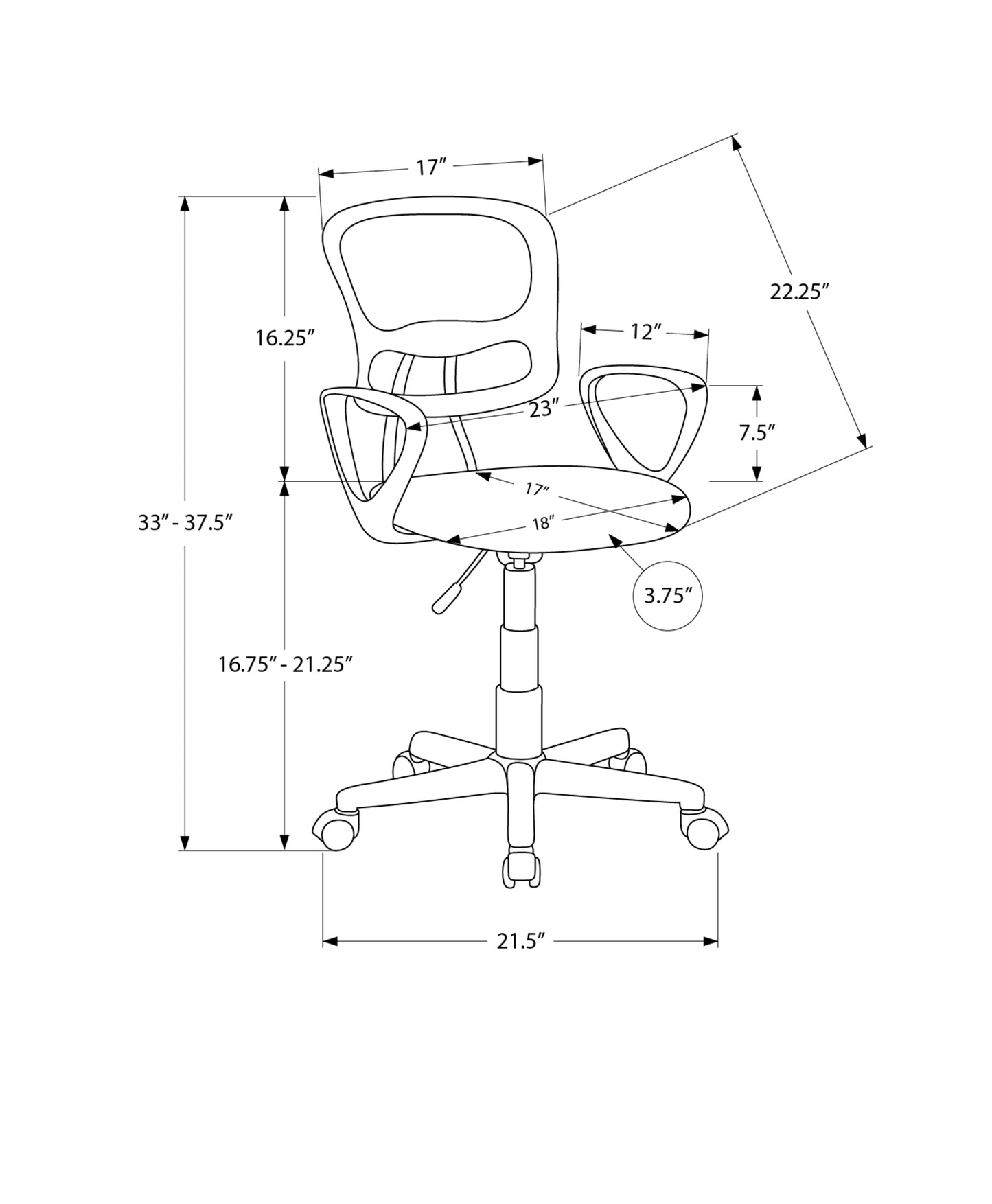 Ergonomic office chair with adjustable height and swivel base inch seat width