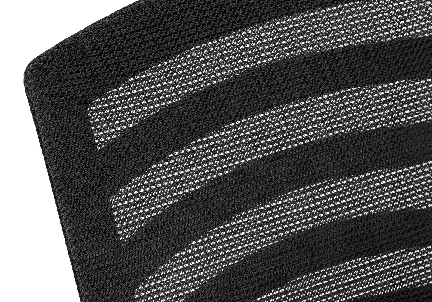 Black mesh fabric detail with horizontal stripes for airflow on a chair back