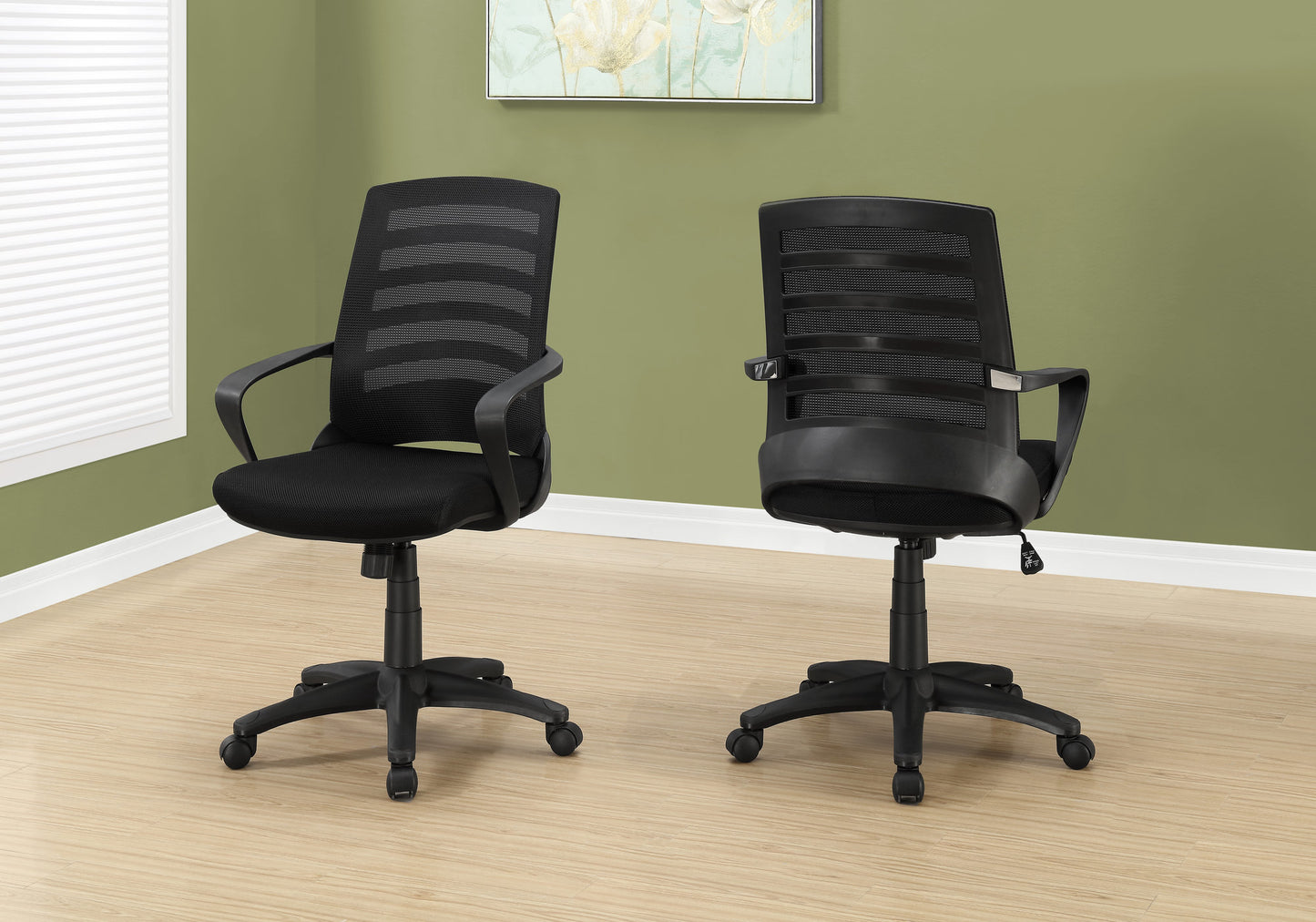Ergonomic black mesh office chair with lumbar support and adjustable height ideal for home offices