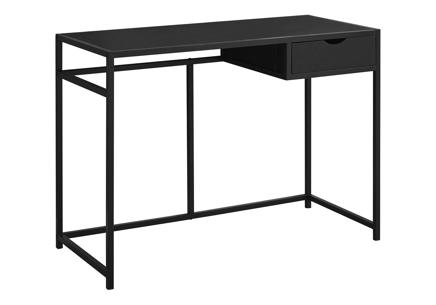 Sleek black metal desk with a single drawer perfect for modern home offices