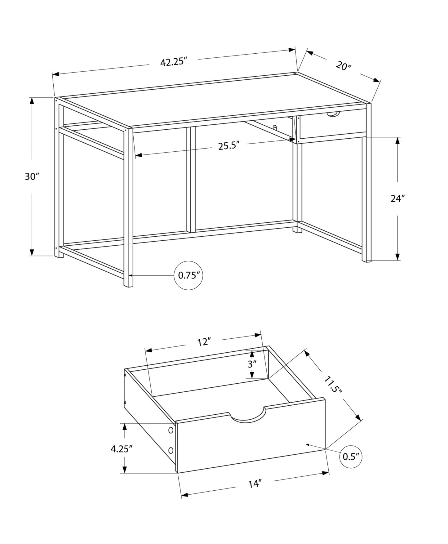 Modern metal desk with single drawer W x H Perfect office desk