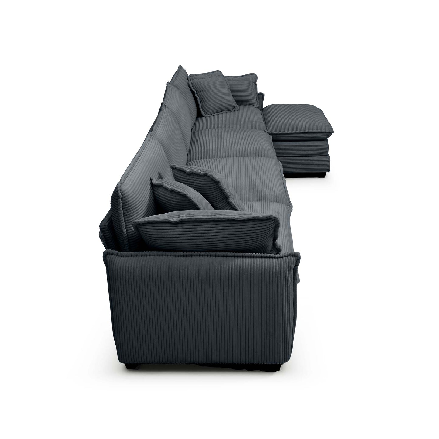 Dark gray corduroy sectional sofa with plush cushions modern living room furniture
