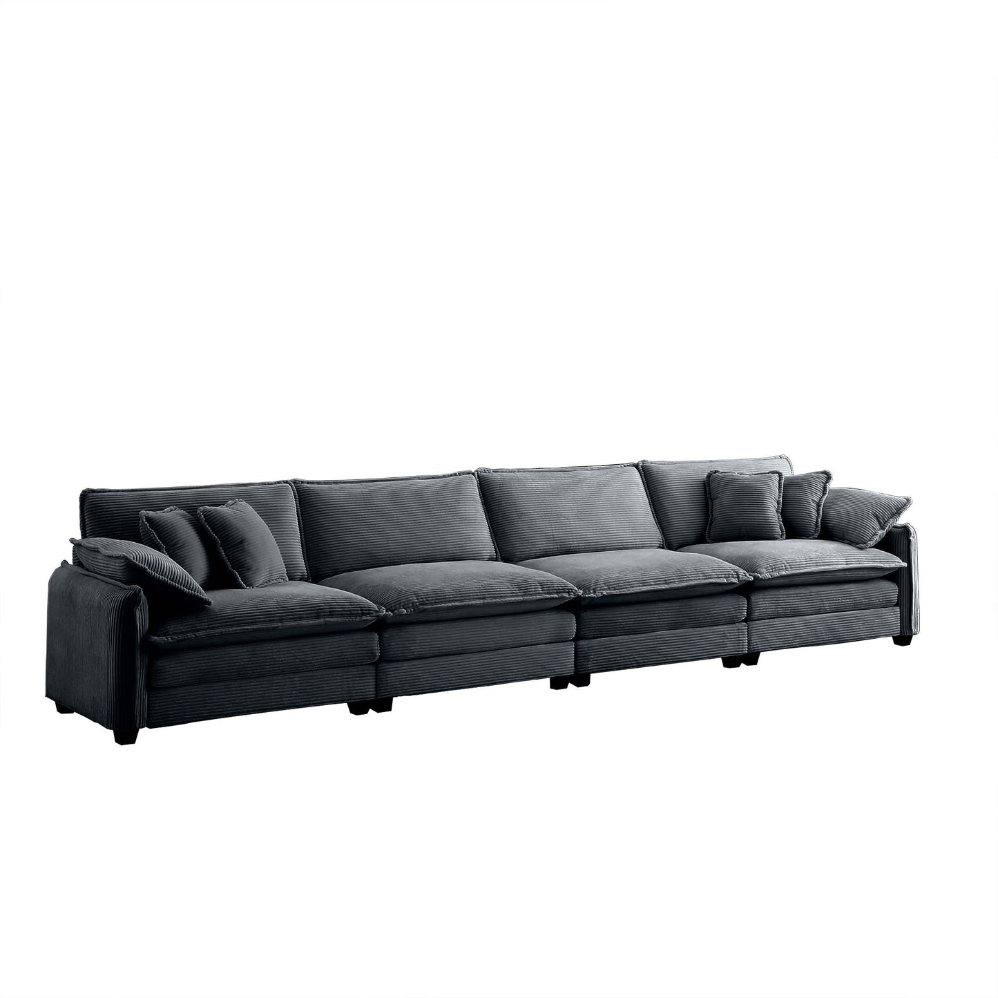 Dark grey corduroy sectional sofa with plush cushions and modern design