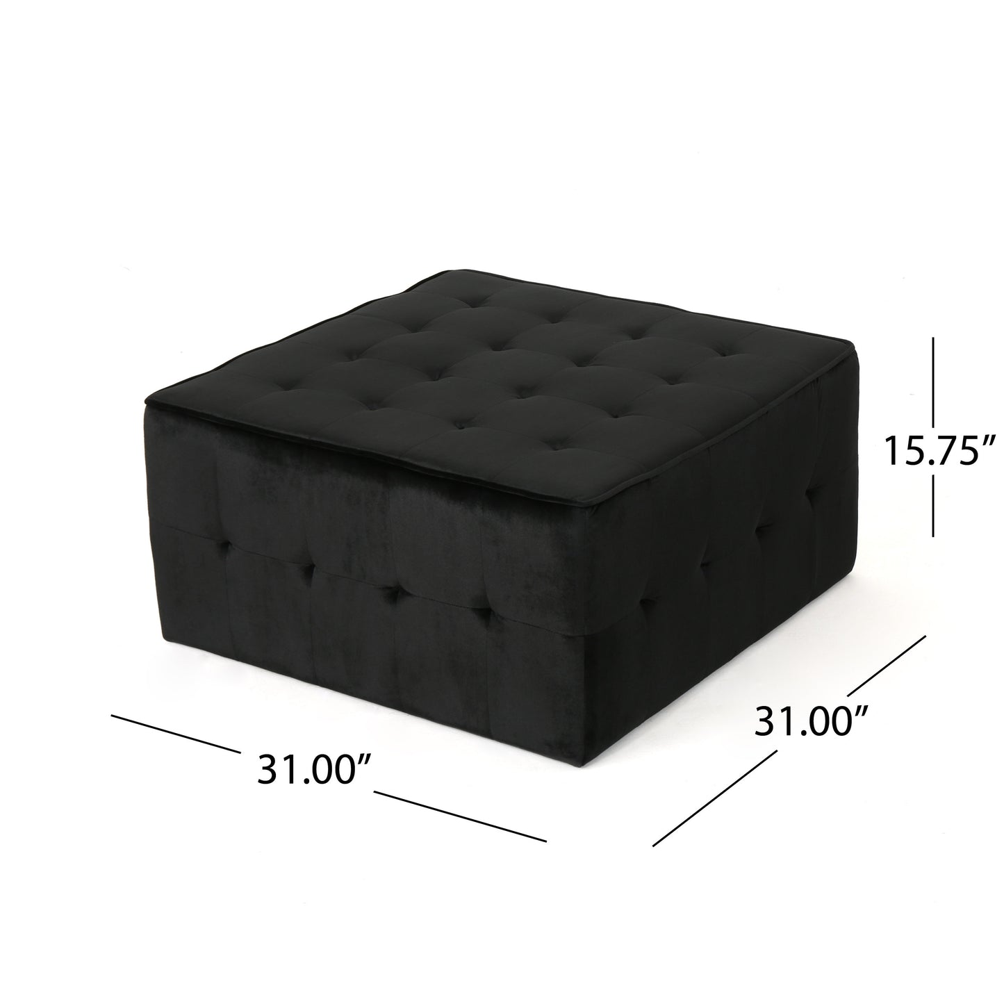 Black velvet square ottoman with tufted top