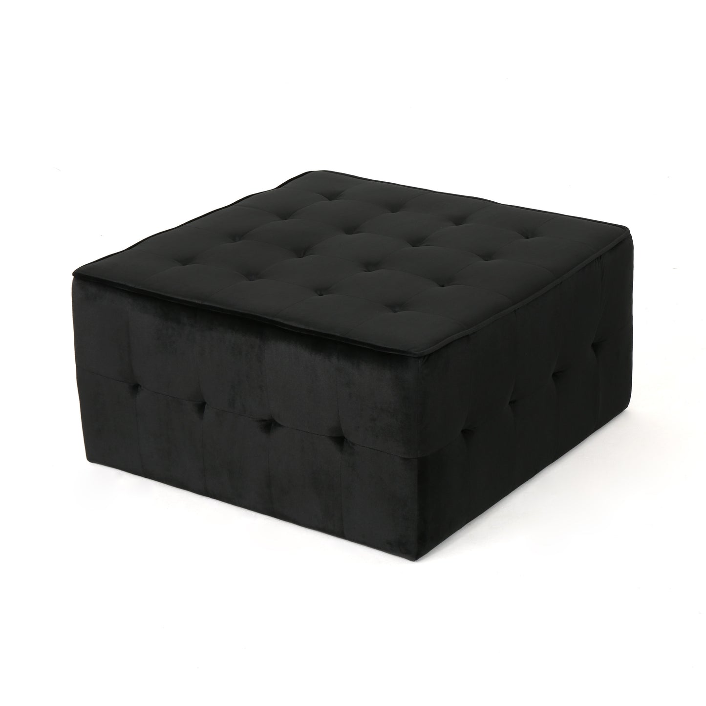 Black velvet tufted ottoman