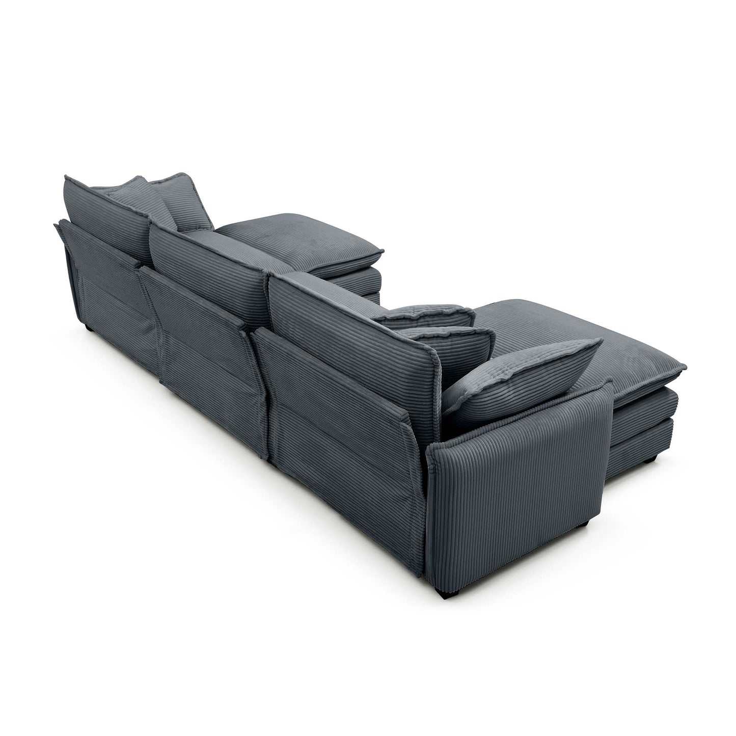 Dark grey corduroy sectional sofa with plush cushions modern design