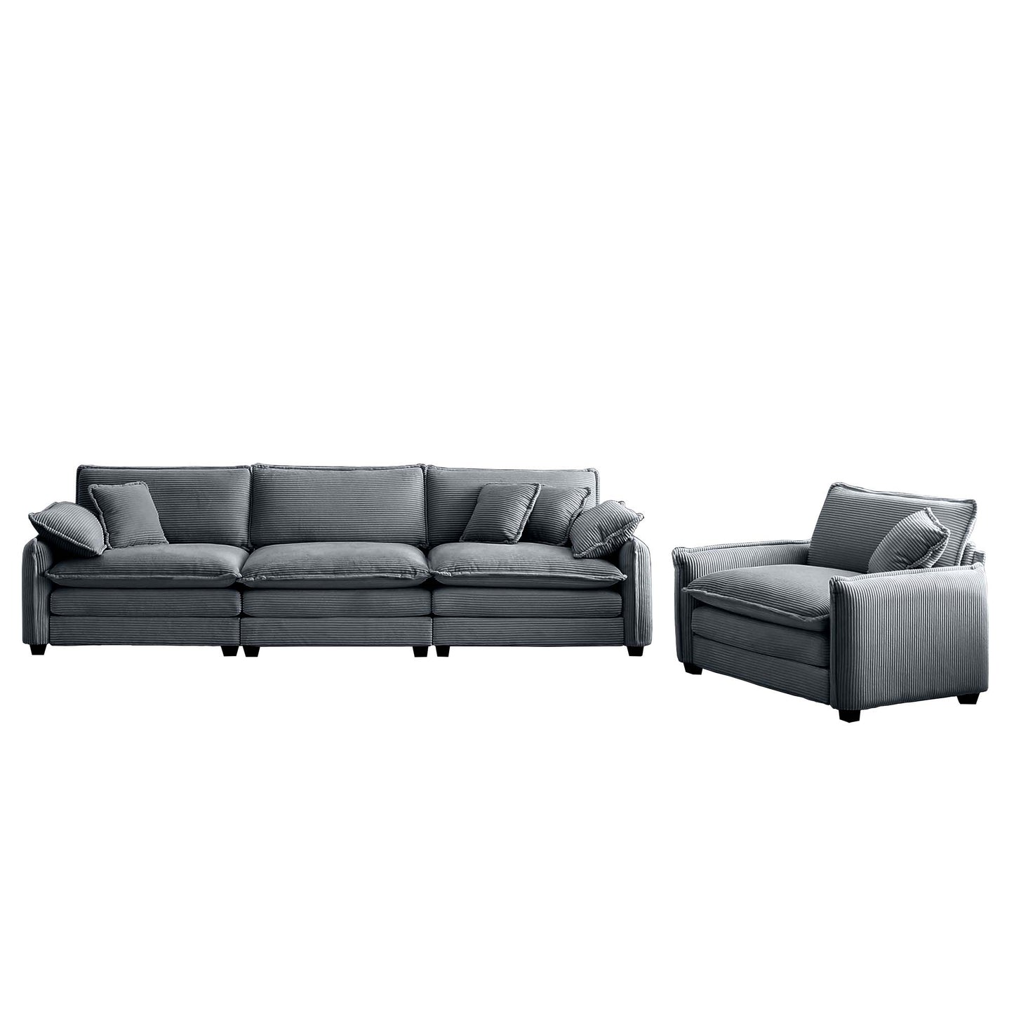 Dark gray corduroy sofa with plush cushions modern living room furniture