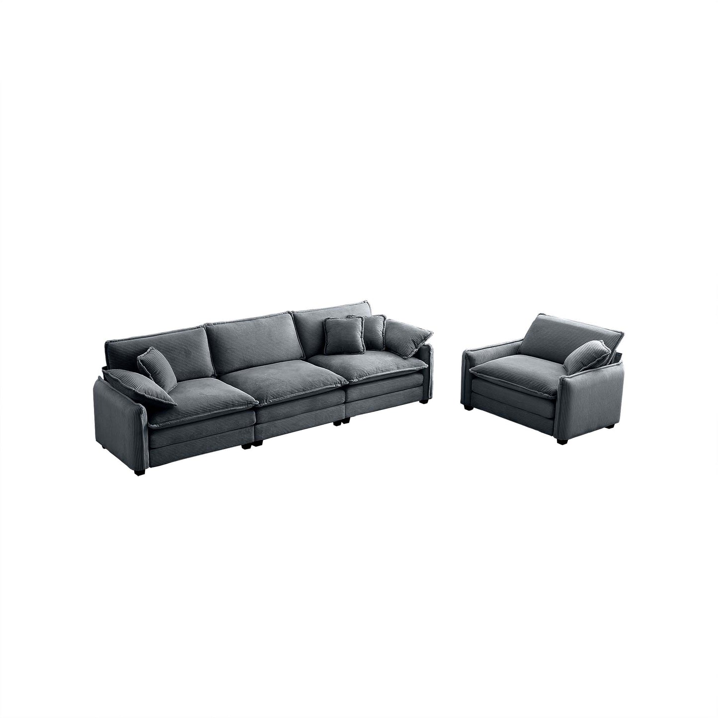 Dark grey corduroy sofa with plush cushions modern living room furniture