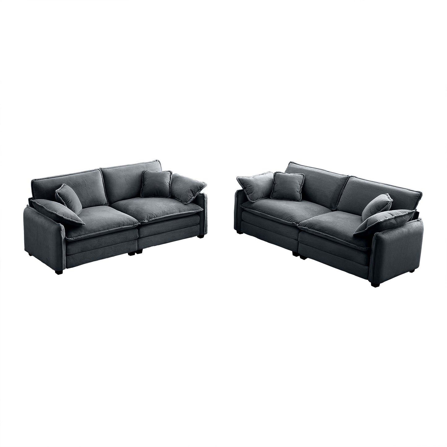Dark gray corduroy sectional sofa with plush cushions for living room comfort