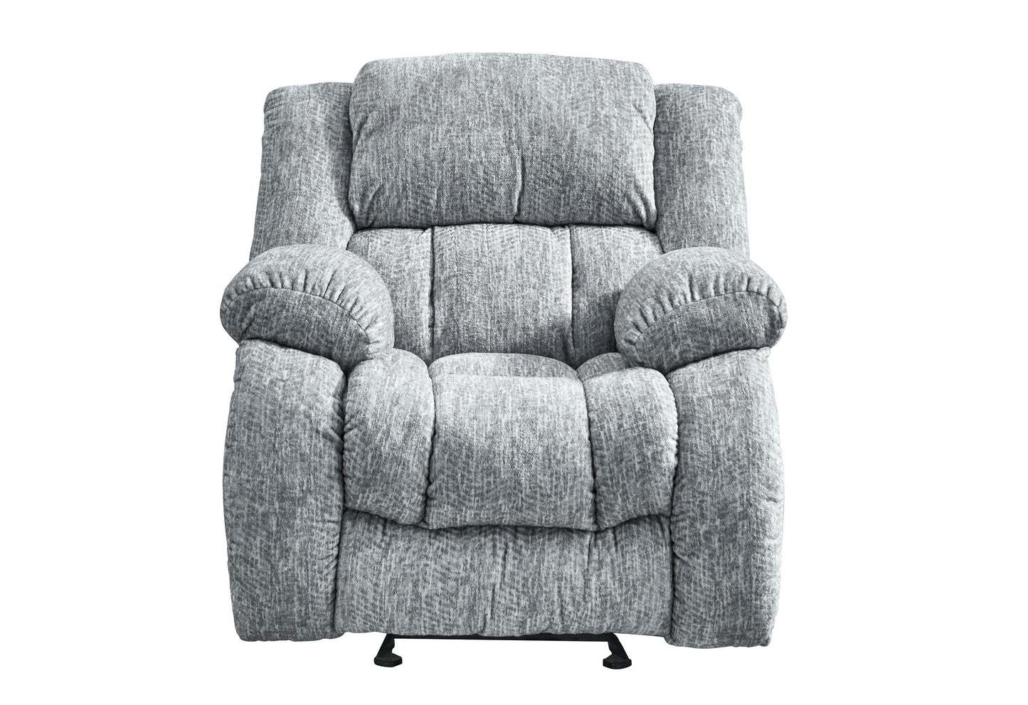 Plush grey fabric recliner chair with padded headrest and armrests for ultimate comfort