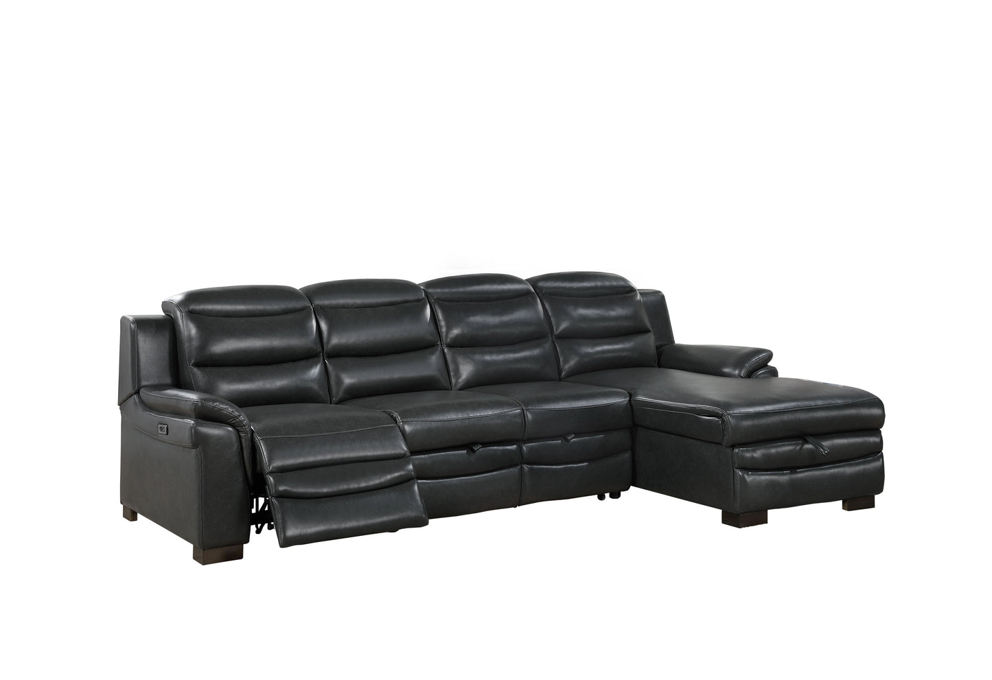 Black leather reclining sectional sofa with chaise modern living room furniture