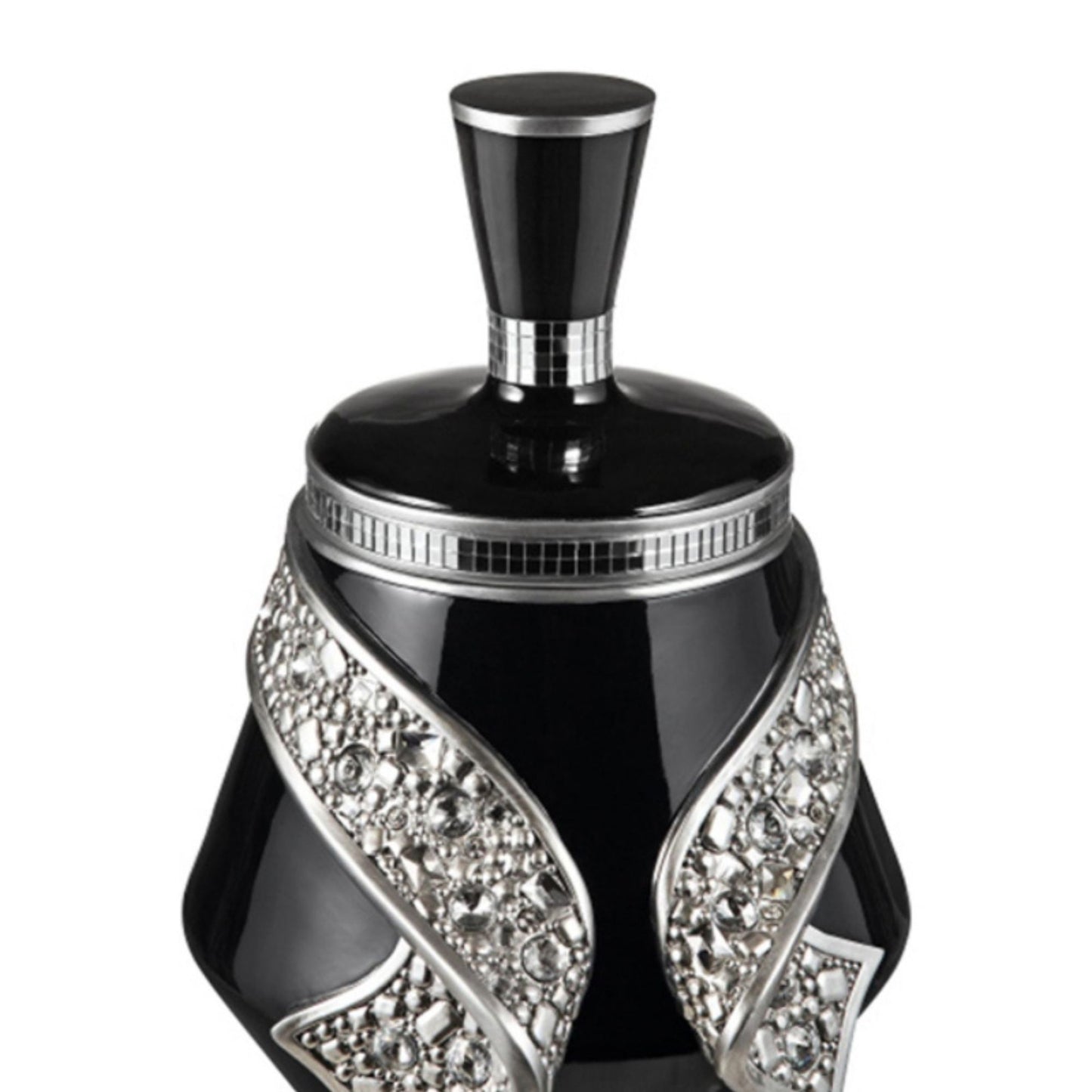 Black gemstone perfume bottle with silver accents