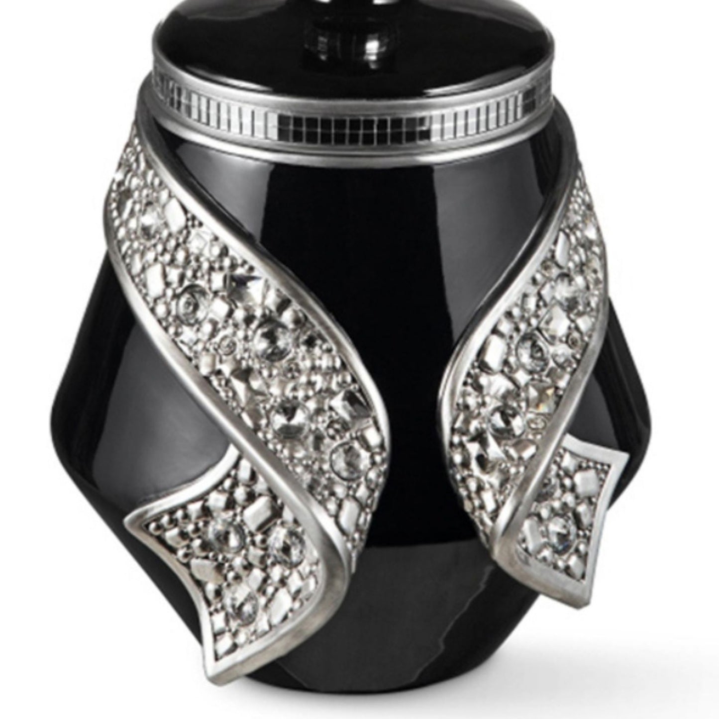 Black ceramic jar with sparkling rhinestone ribbon accent