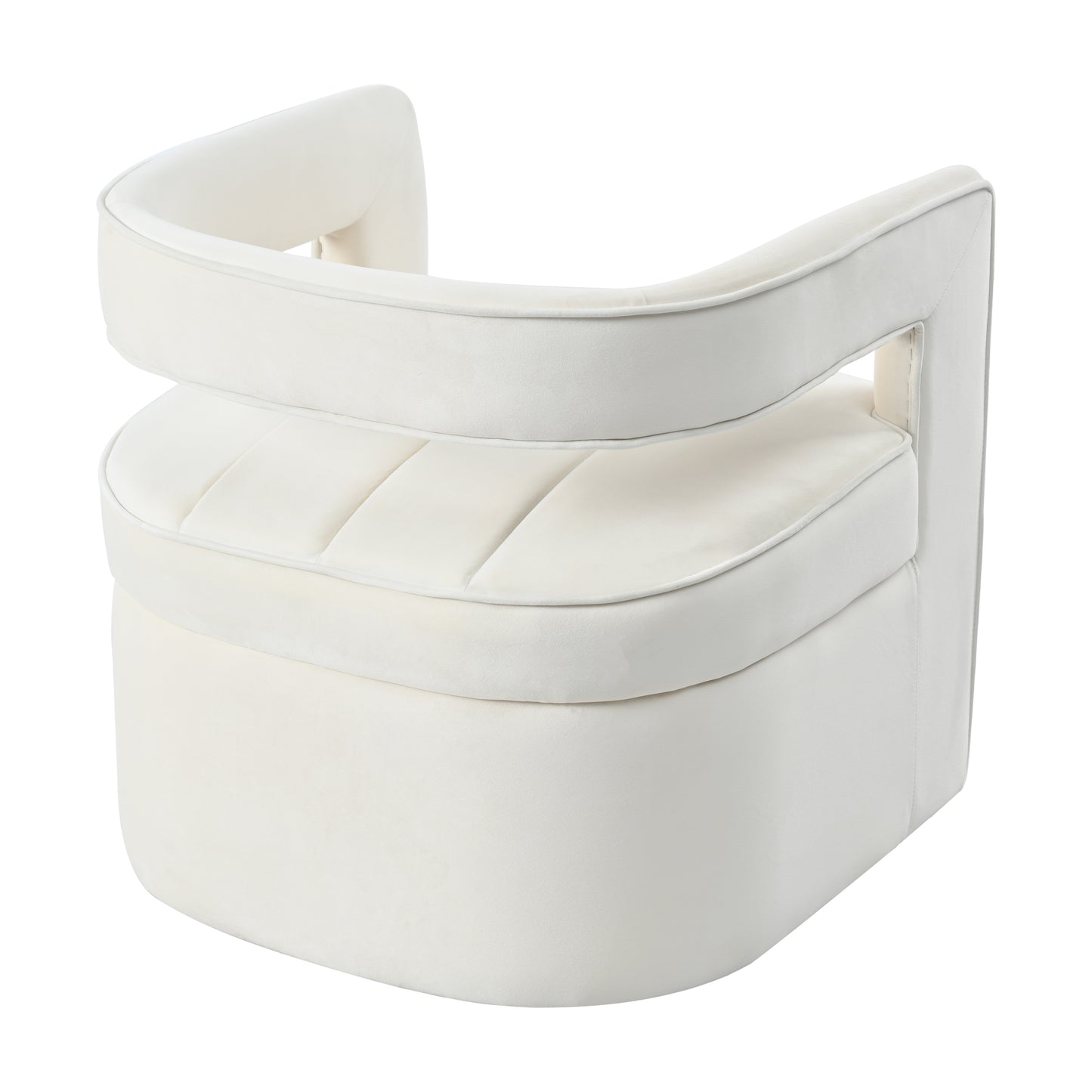 Modern white velvet accent chair with plush seat and curved back