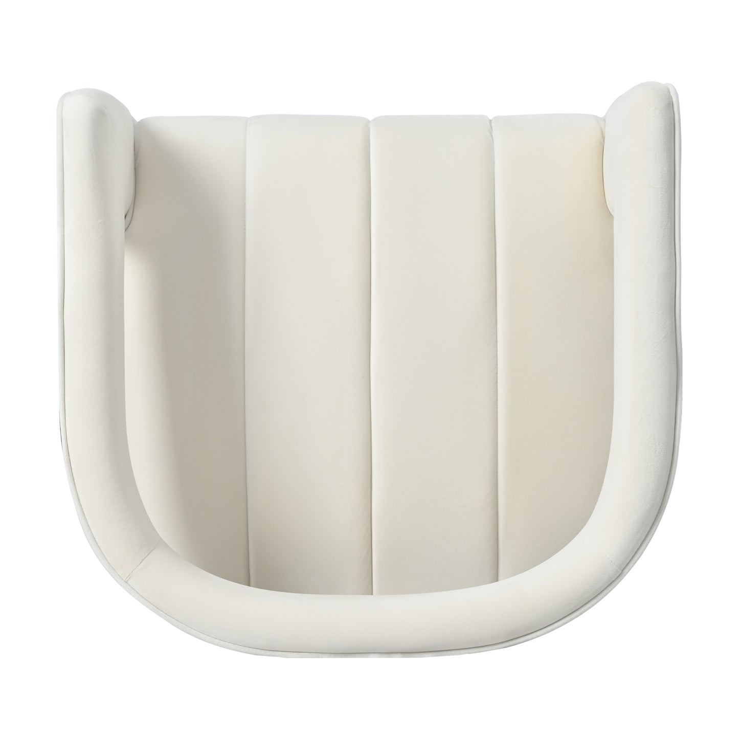 Plush cream velvet armchair with channel tufting and curved arms perfect for a cozy living room
