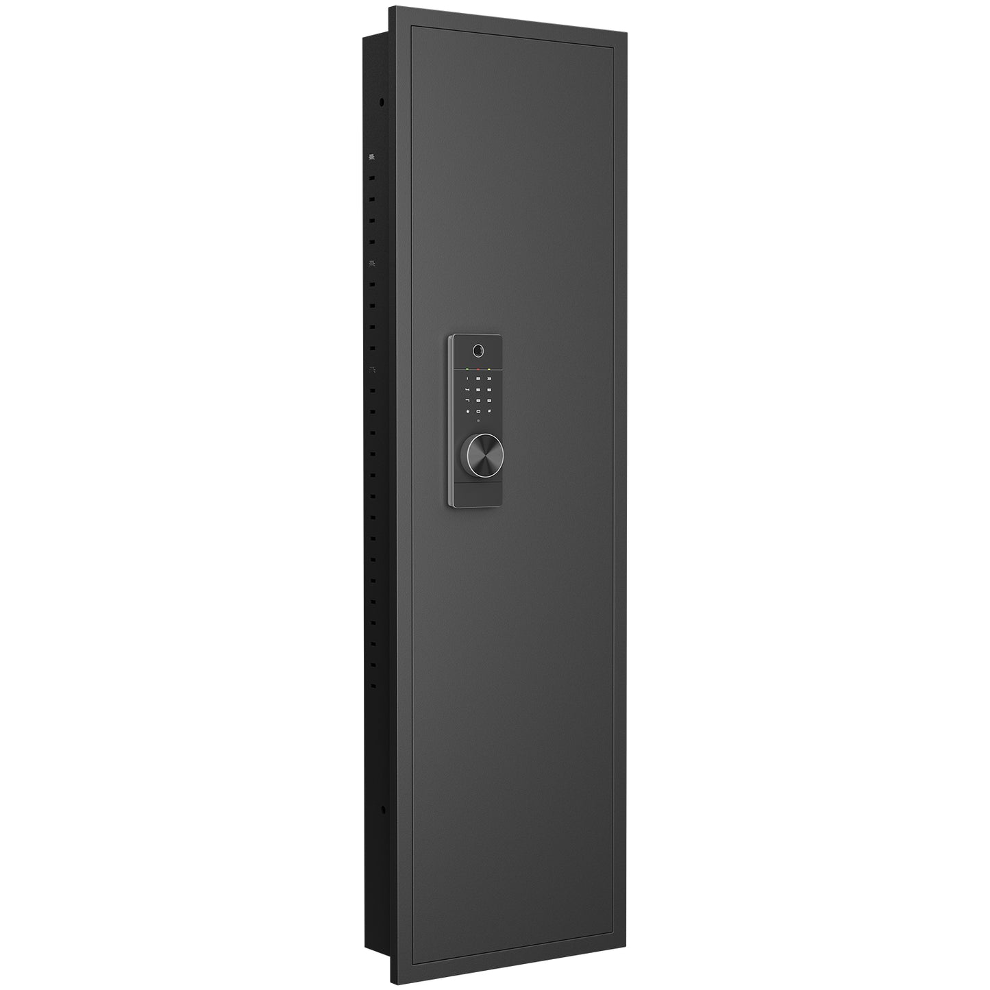 Slim gray wall safe with electronic keypad and dial lock for secure storage