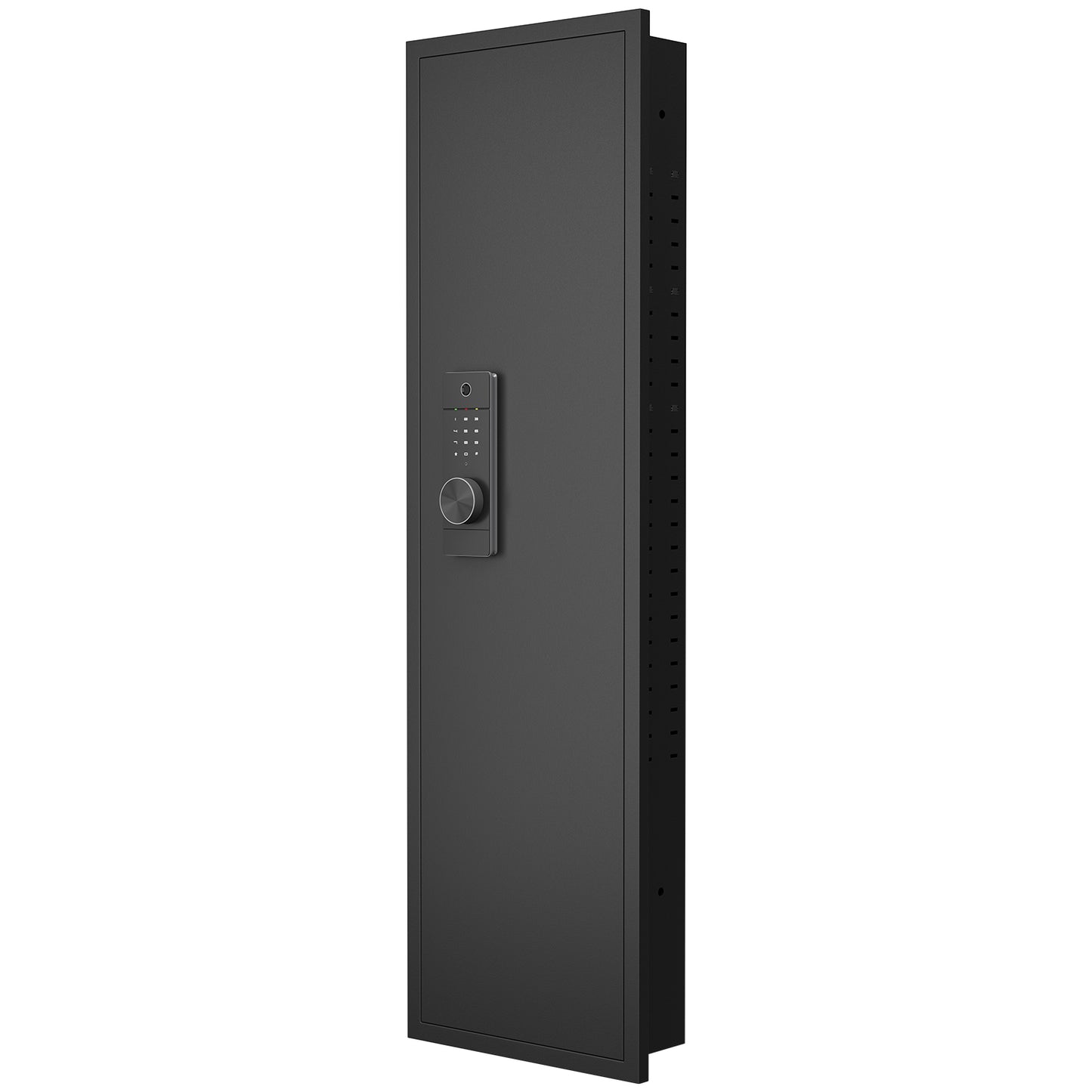 Black steel inwall safe with digital keypad and rotary dial for secure storage