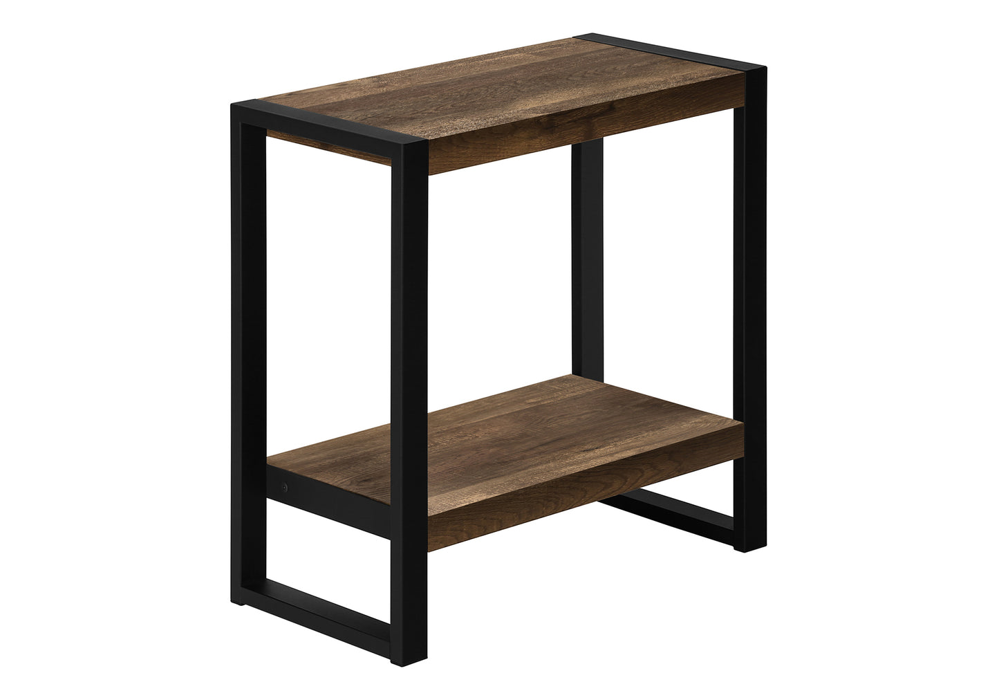 Rustic wood and black metal twotier narrow end table for living rooms