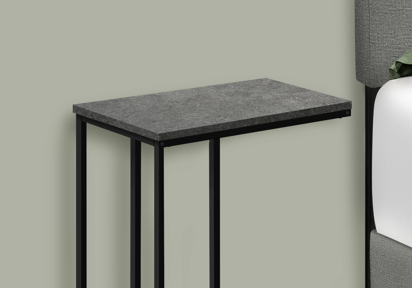 Modern gray granite side table with black metal legs