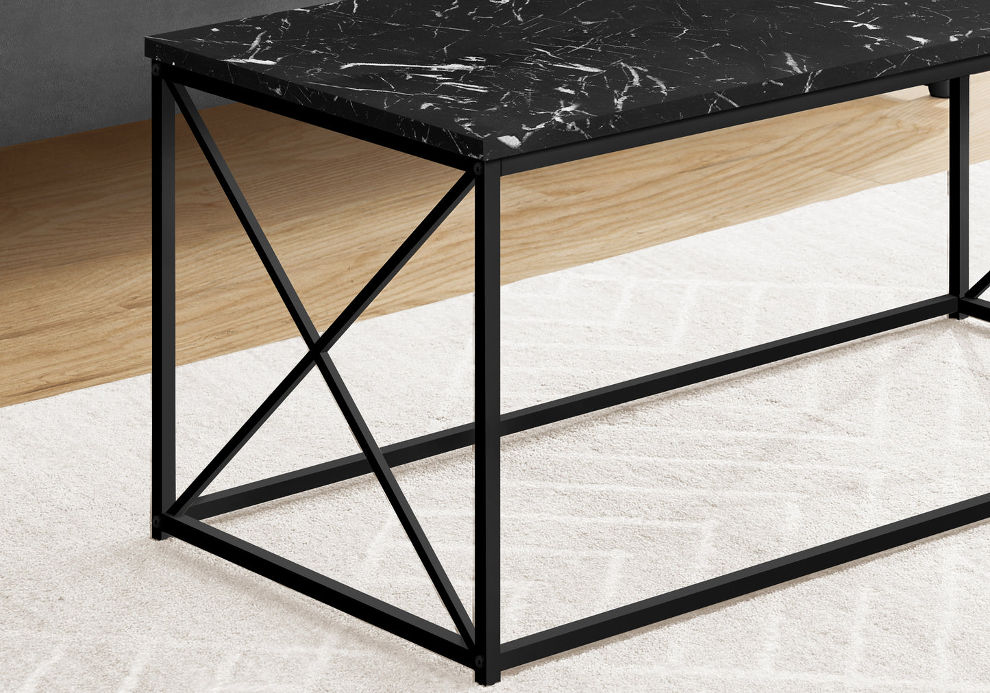 Black marble top console table with Xshaped black metal legs elegant modern design
