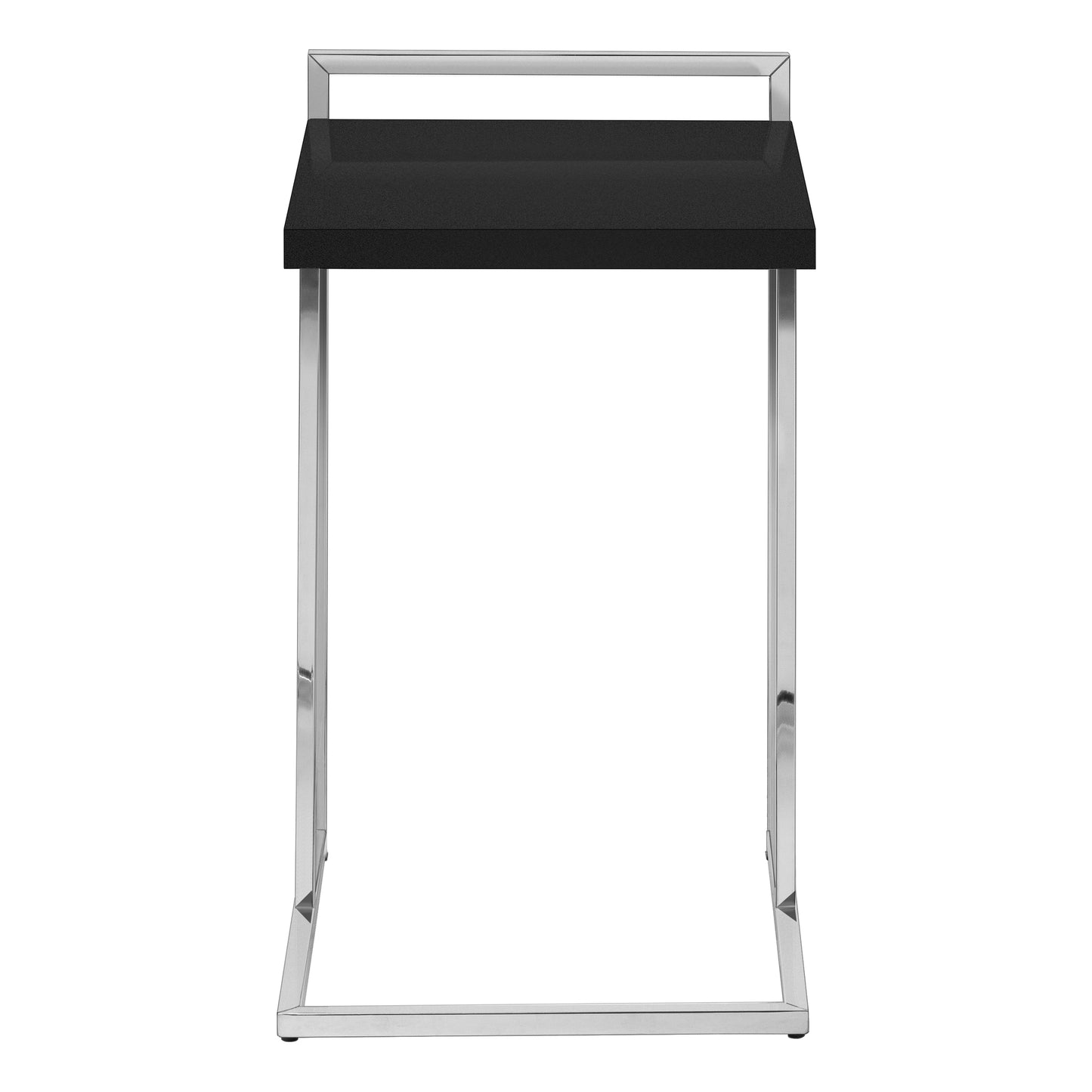 Sleek black Ctable with a modern chrome metal frame for easy placement beside sofas