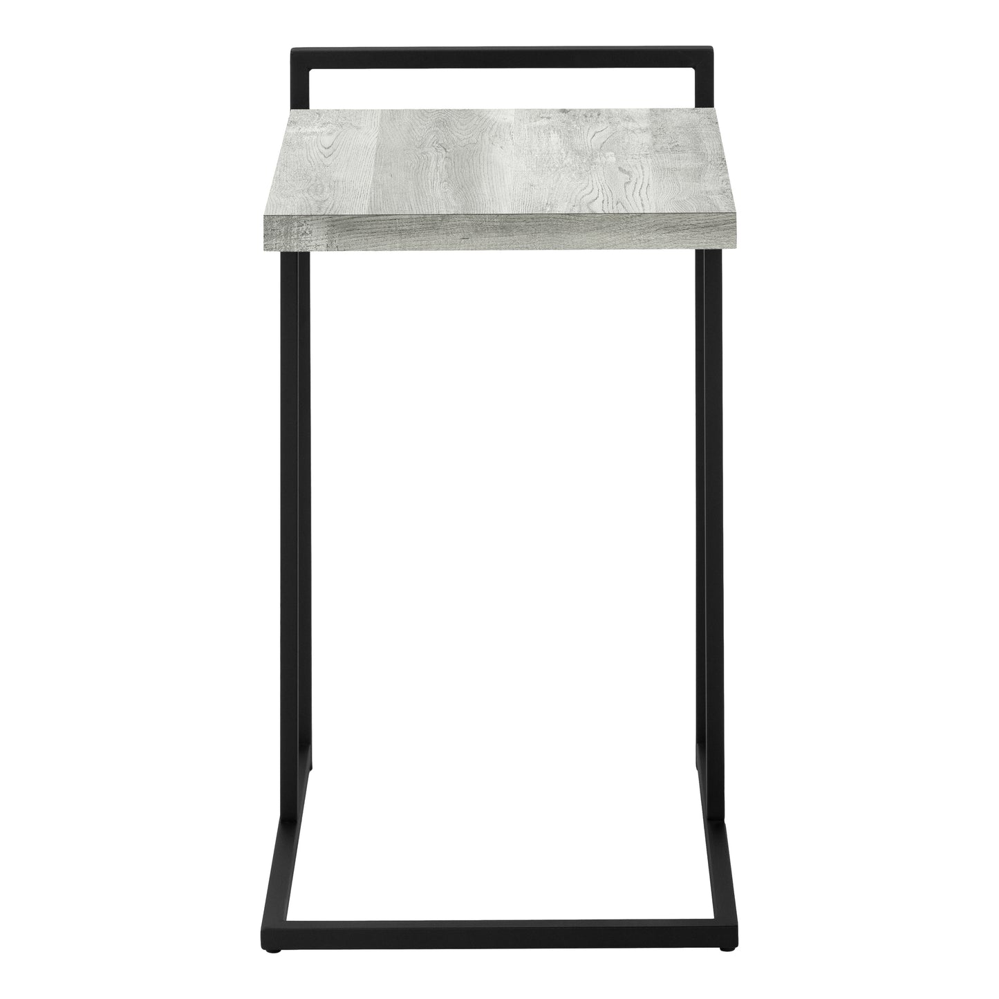 Modern Ctable with grey wood grain top and black metal frame for living rooms