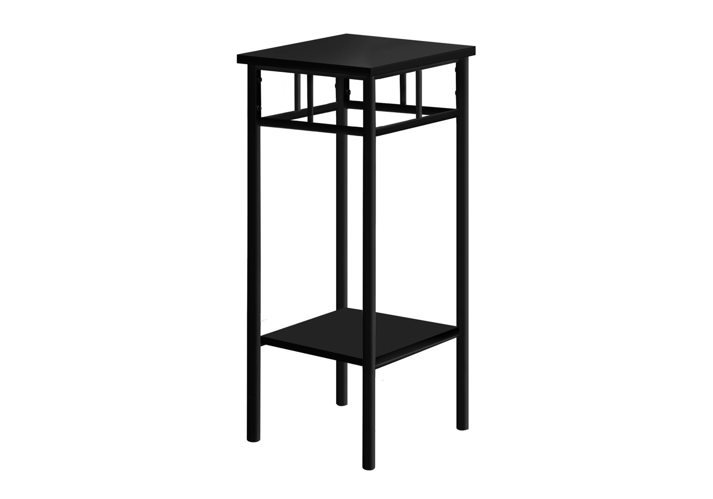 Tall black metal plant stand with geometric design perfect for showcasing indoor plants