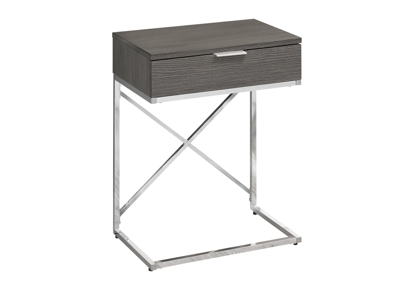 Modern Ctable with dark wood grain finish and chrome base
