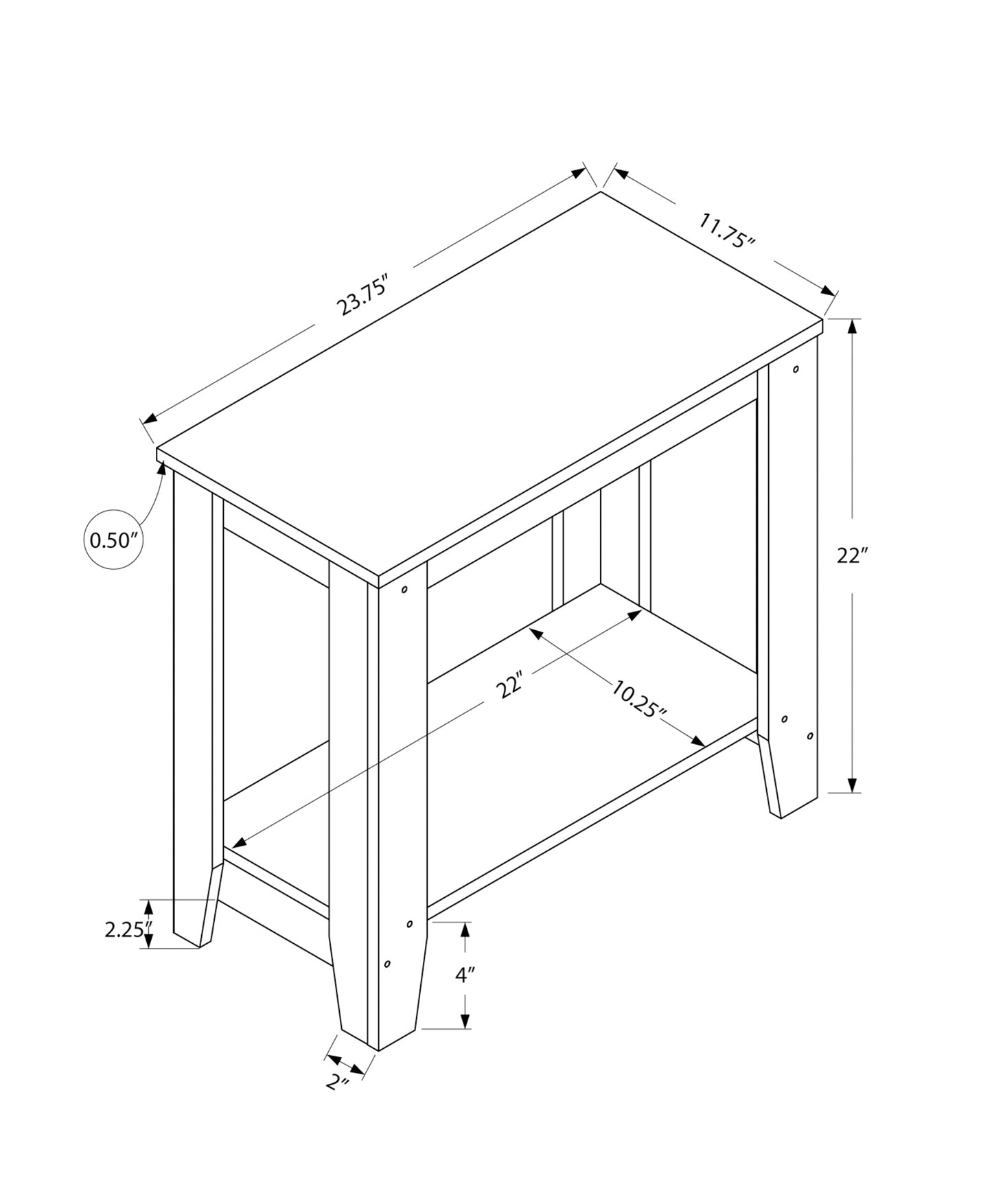 Modern side table espresso finish with lower shelf Dimensions L x W x H