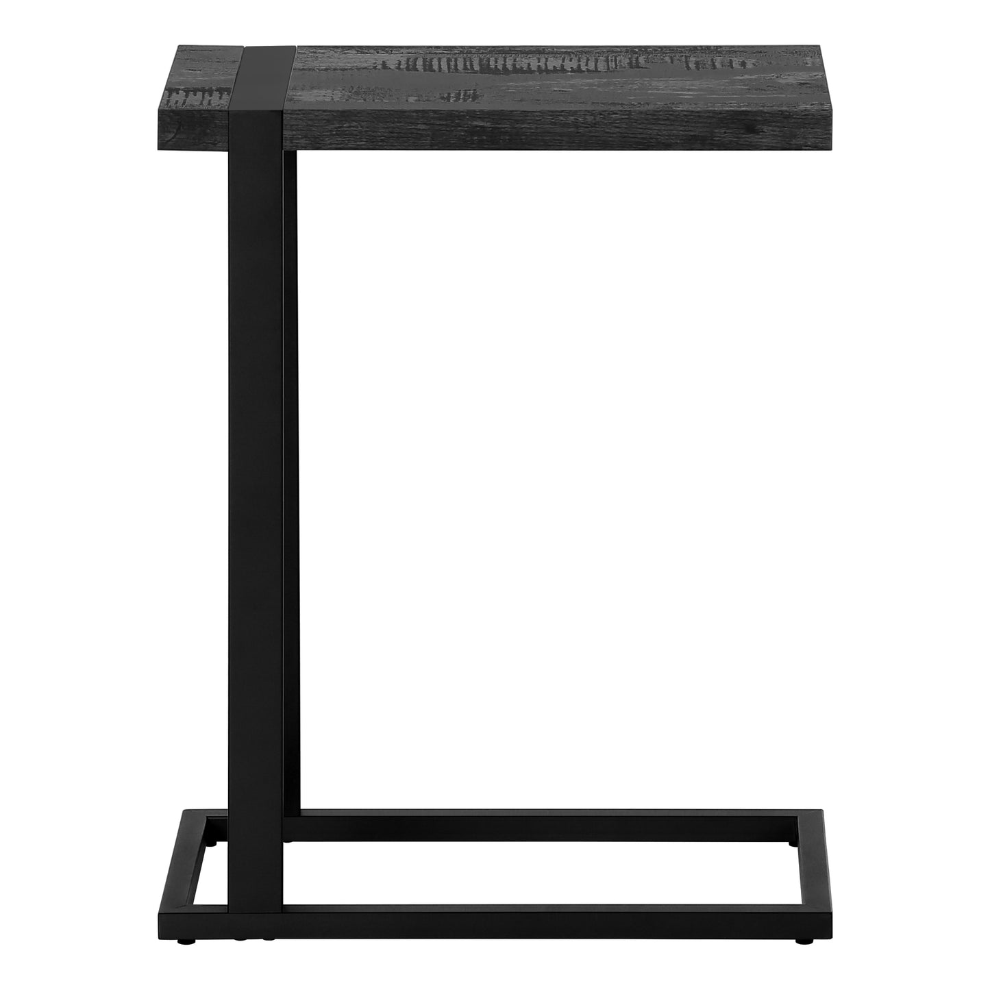 Dark wood ctable with black metal frame perfect for living rooms
