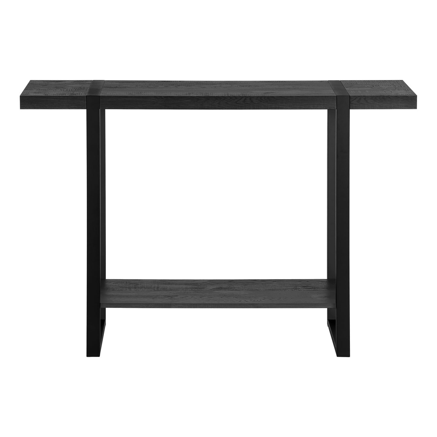 Sleek black wood console table with metal frame perfect for hallways