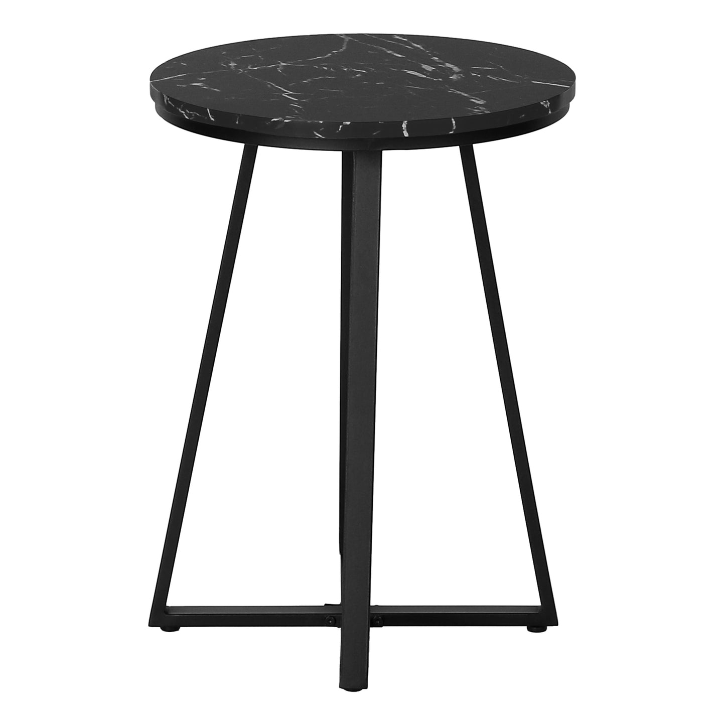 Black marble round side table with matte black metal legs modern accent table