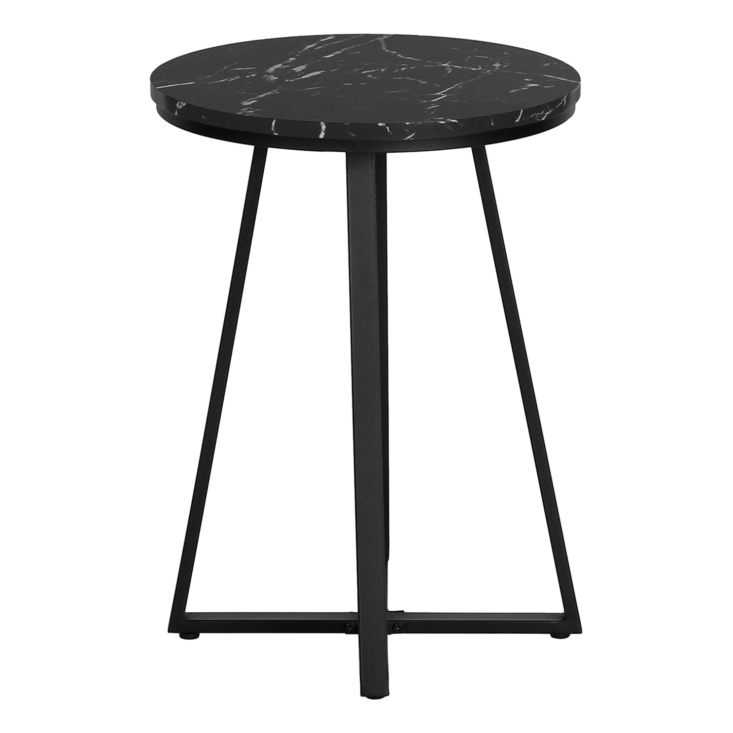 Round black marble top side table with modern black metal legs