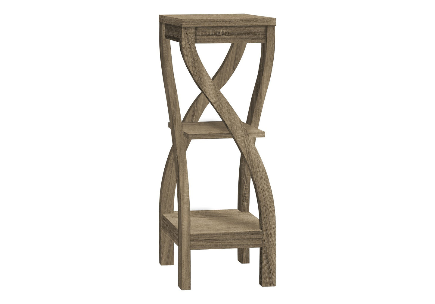 Modern wooden accent table with two shelves and a drawer