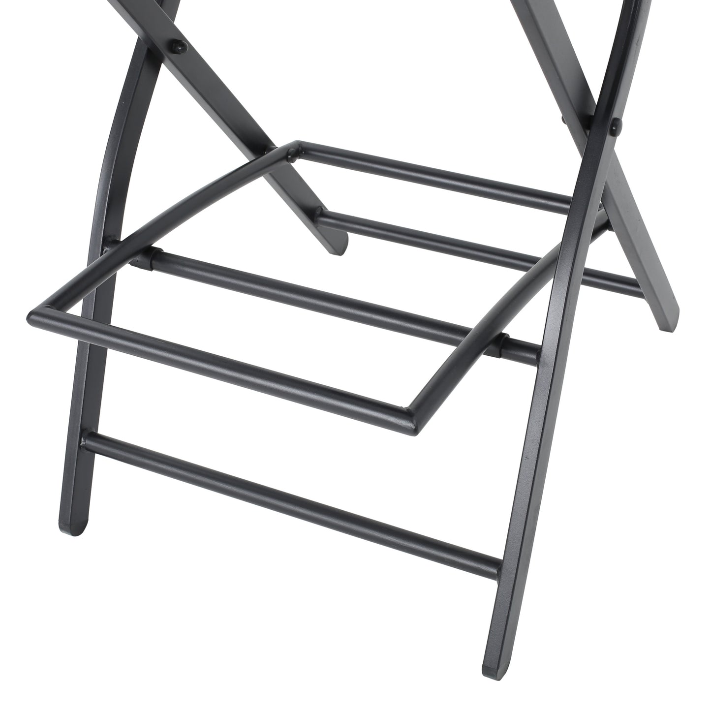 Black metal folding chair base with Xshaped legs and horizontal supports